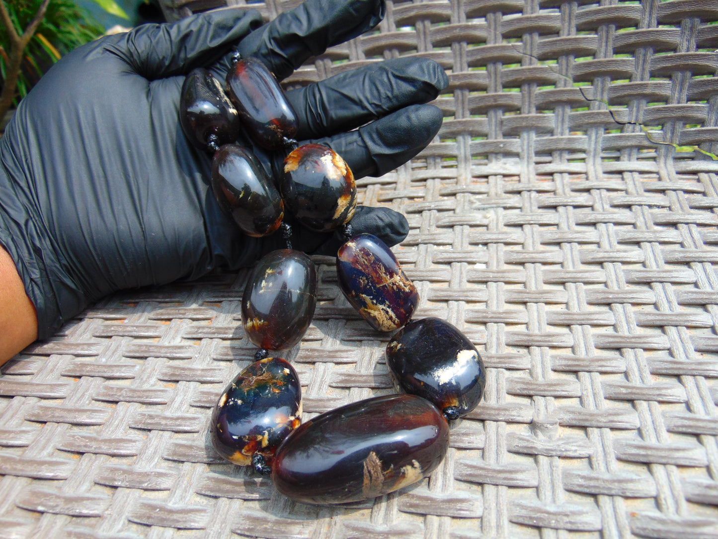 118 gram Small Beads Combination Necklace Indonesian Dark Blue Amber for Healing FN1
