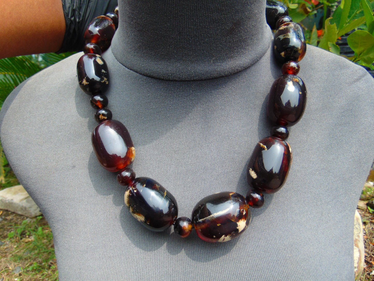 162 gram Small Beads Combination Necklace Indonesian Cherry Red Blue Amber for Healing NO.5