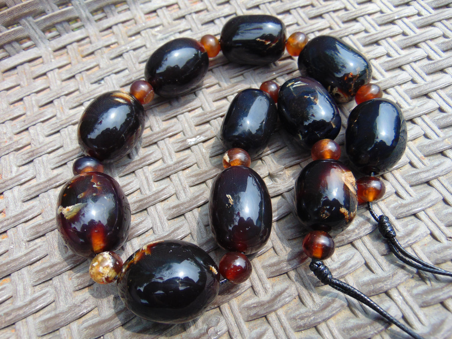 204 gram Small Beads Combination Necklace Indonesian Dark Blue Amber for Healing NO.14