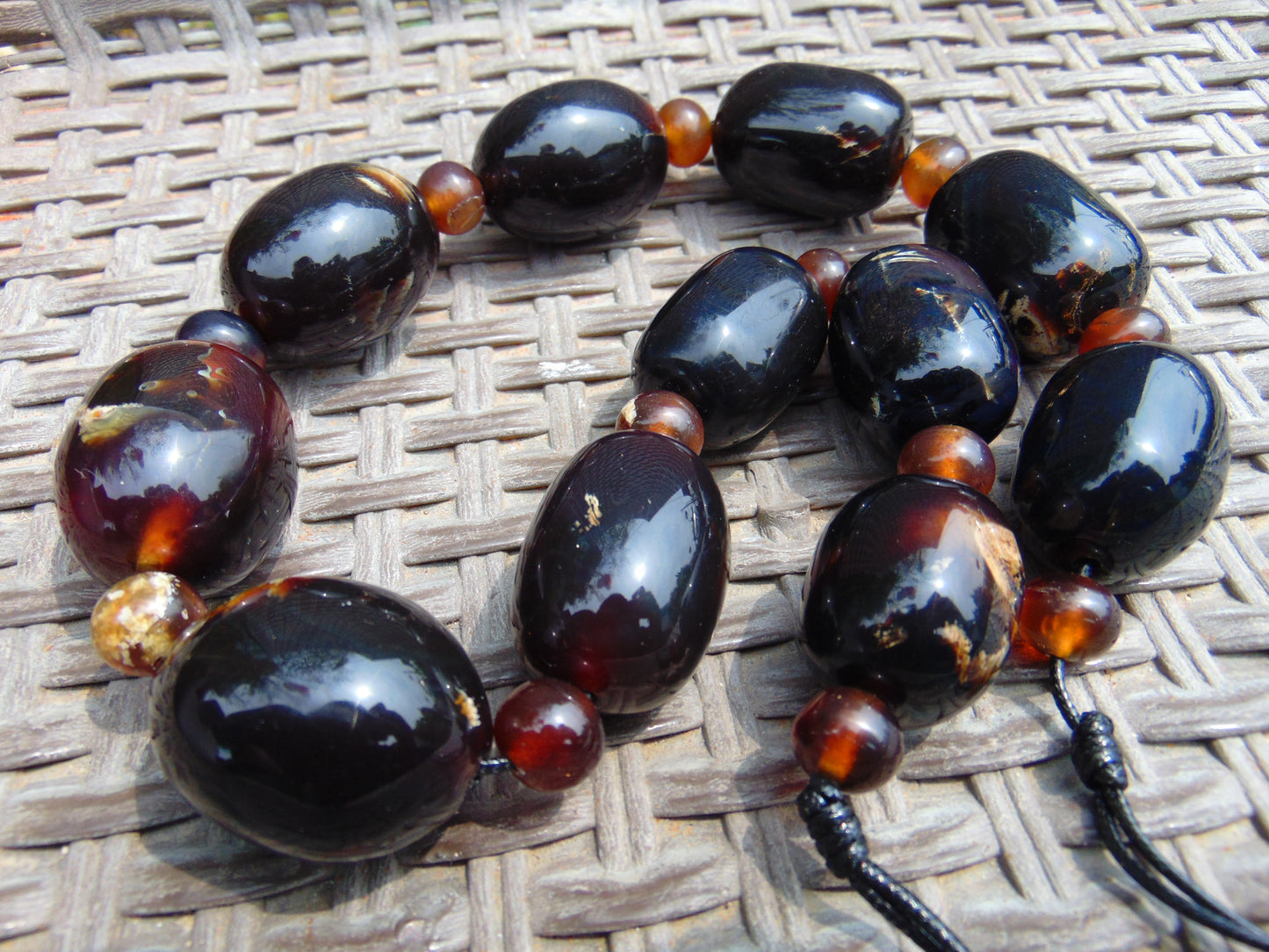 204 gram Small Beads Combination Necklace Indonesian Dark Blue Amber for Healing NO.14