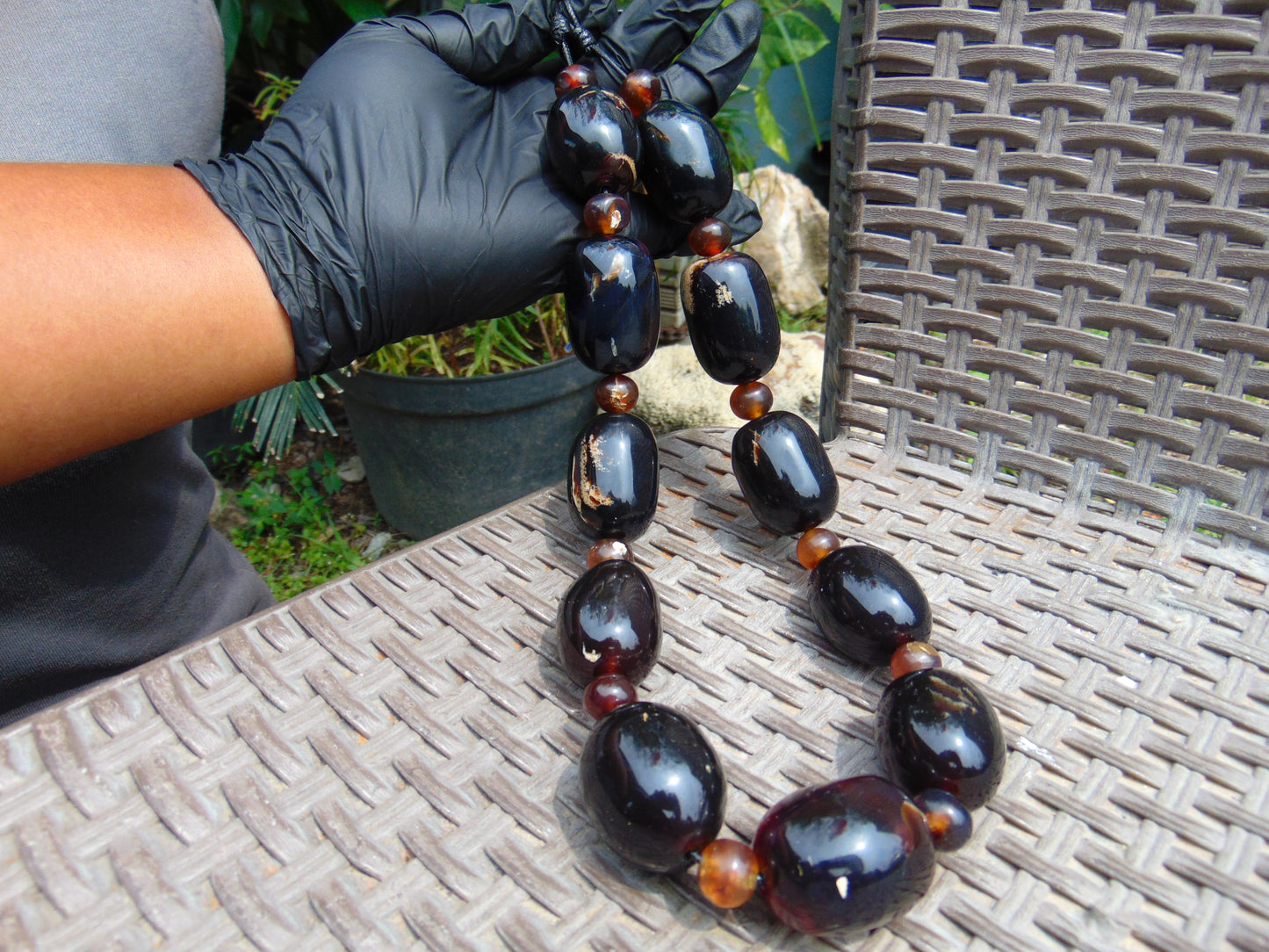 204 gram Small Beads Combination Necklace Indonesian Dark Blue Amber for Healing NO.14