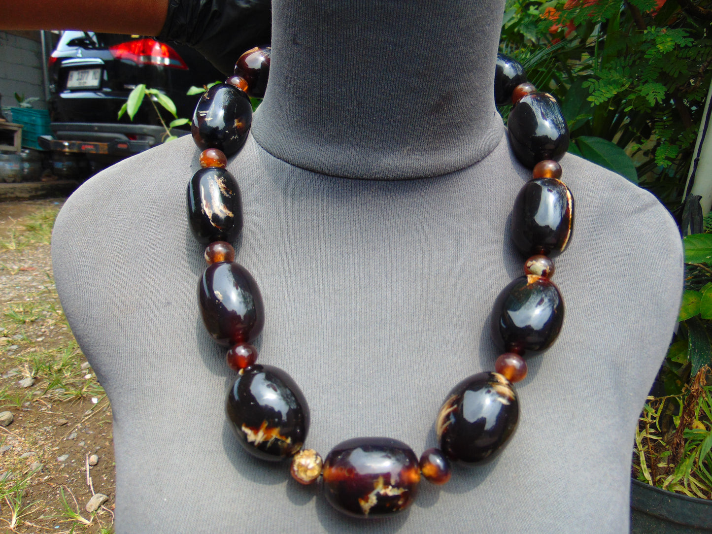 204 gram Small Beads Combination Necklace Indonesian Dark Blue Amber for Healing NO.14