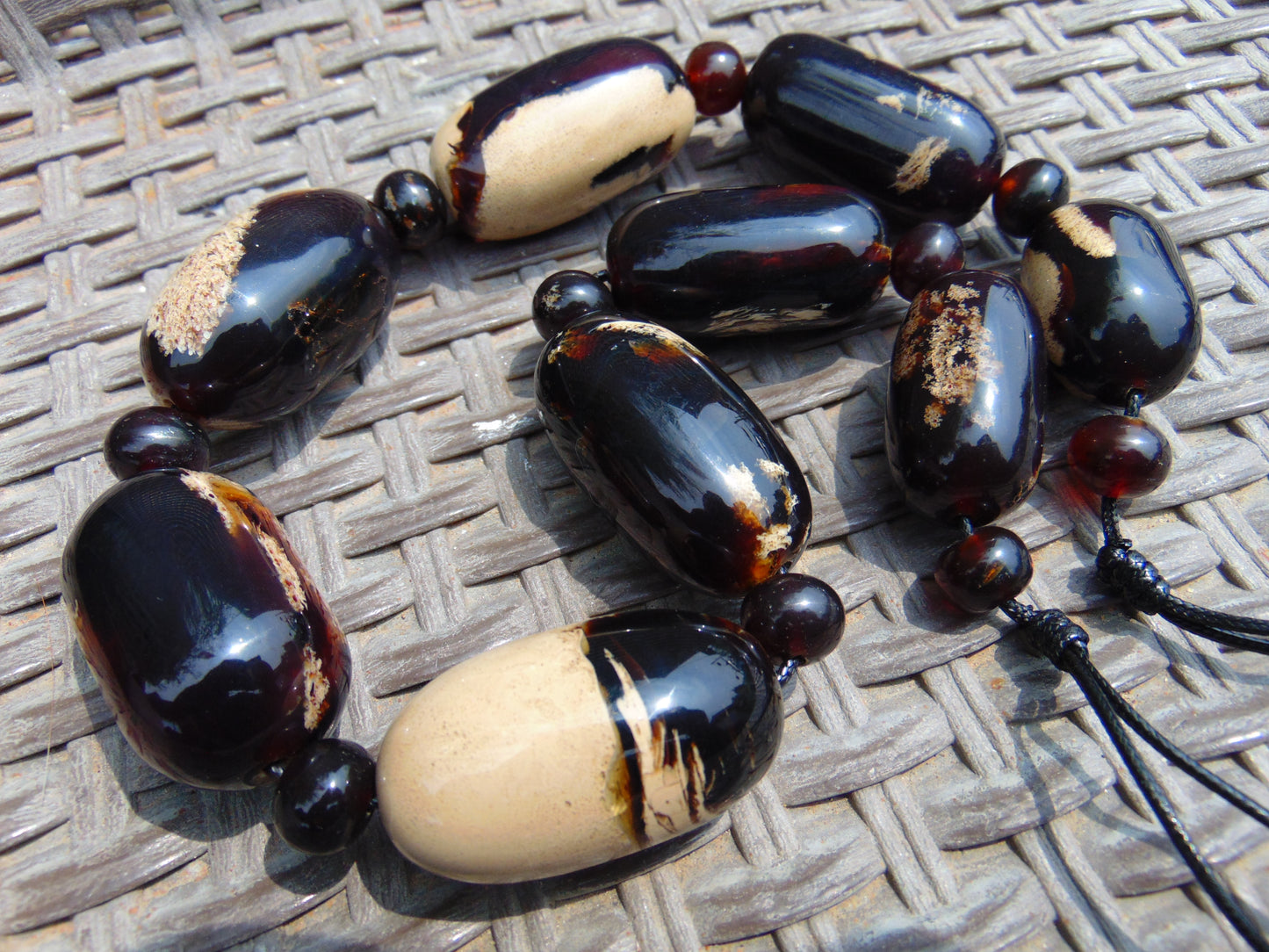 169 gram Small Beads Combination Necklace Indonesian Dark WHite Amber for Healing NO.1