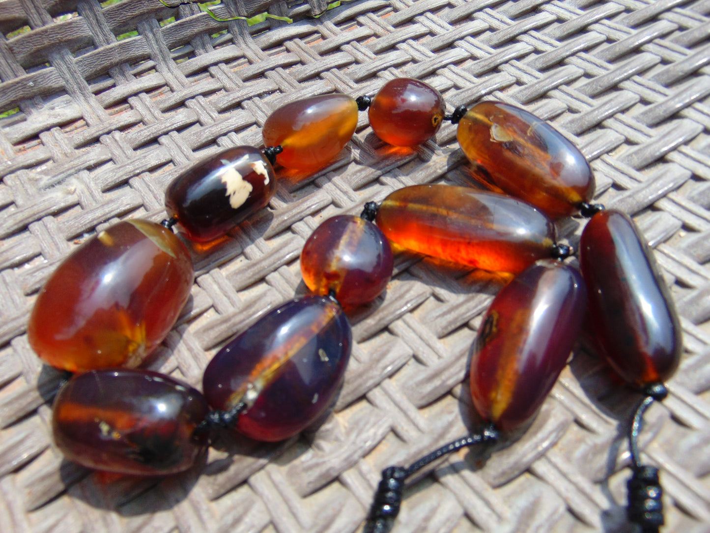 111 gram Small Beads Combination Necklace Indonesian Yellow Blue Amber for Healing NE87