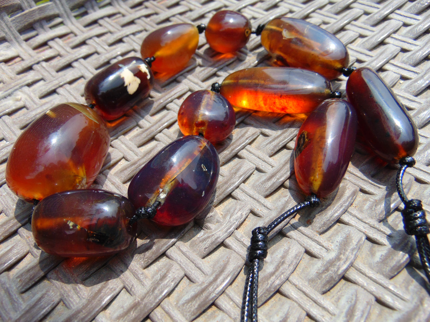 111 gram Small Beads Combination Necklace Indonesian Yellow Blue Amber for Healing NE87