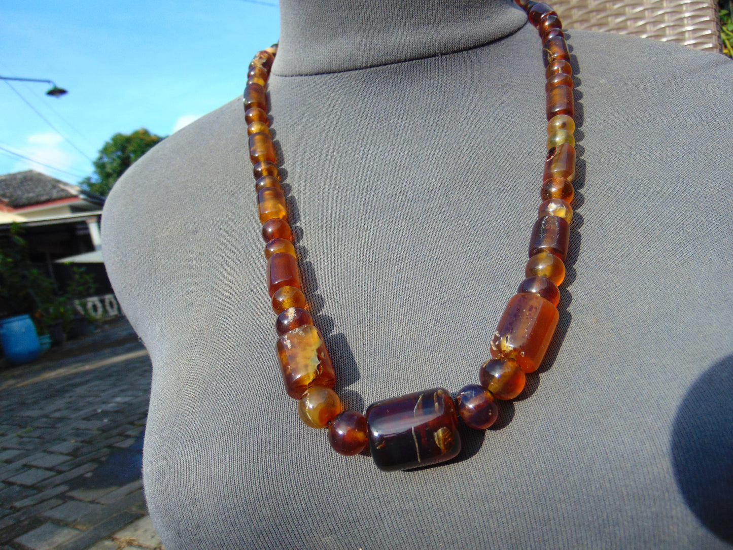 51 gram Small Beads Combination Necklace Indonesian Yellow Blue Amber for Healing NE10