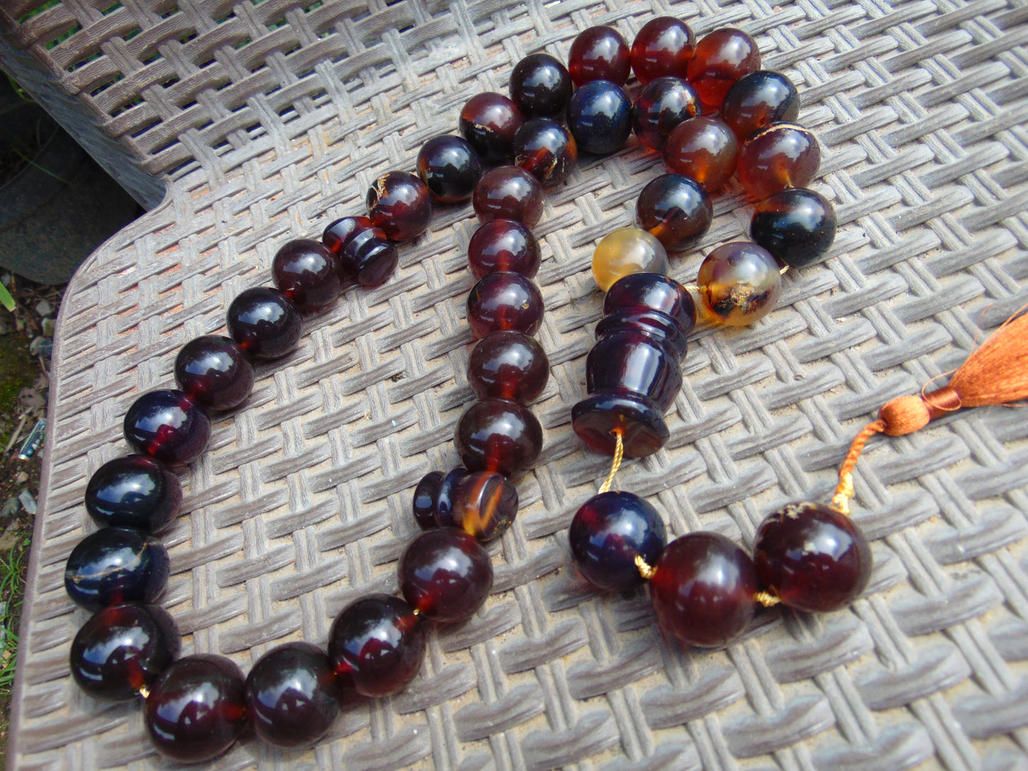 374 gr Big Tasbih Mesbah Rosary 33+3 Beads 25 mm Indonesian Yellow Blue Amber for Healing Collection TB25i4