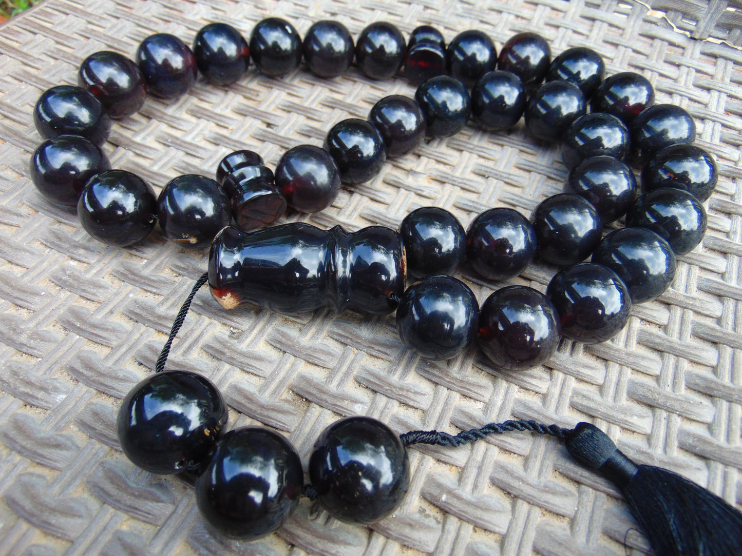 371 gr Big Tasbih Mesbah Rosary 33+3 Beads 25 mm Indonesian Black Amber for Healing Collection TB25i12