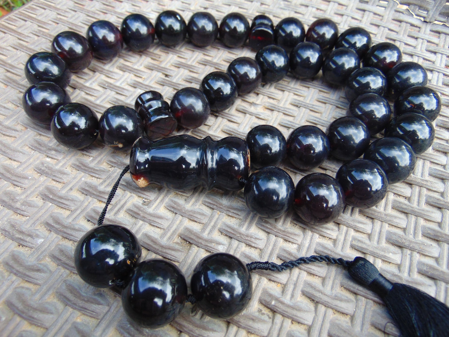 371 gr Big Tasbih Mesbah Rosary 33+3 Beads 25 mm Indonesian Black Amber for Healing Collection TB25i12