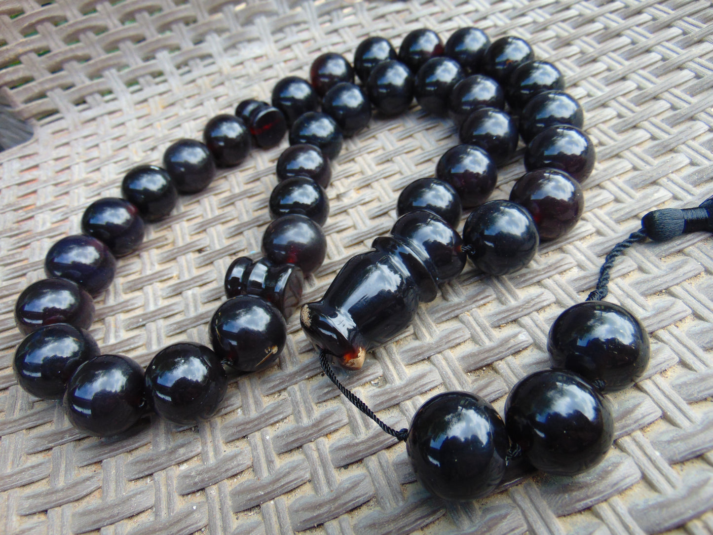 371 gr Big Tasbih Mesbah Rosary 33+3 Beads 25 mm Indonesian Black Amber for Healing Collection TB25i12