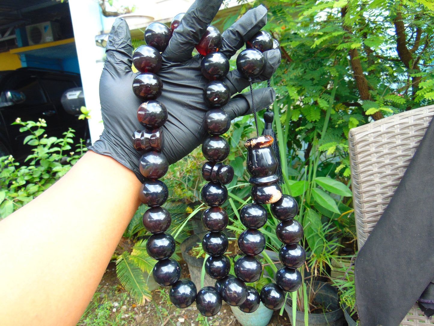 371 gr Big Tasbih Mesbah Rosary 33+3 Beads 25 mm Indonesian Black Amber for Healing Collection TB25i12