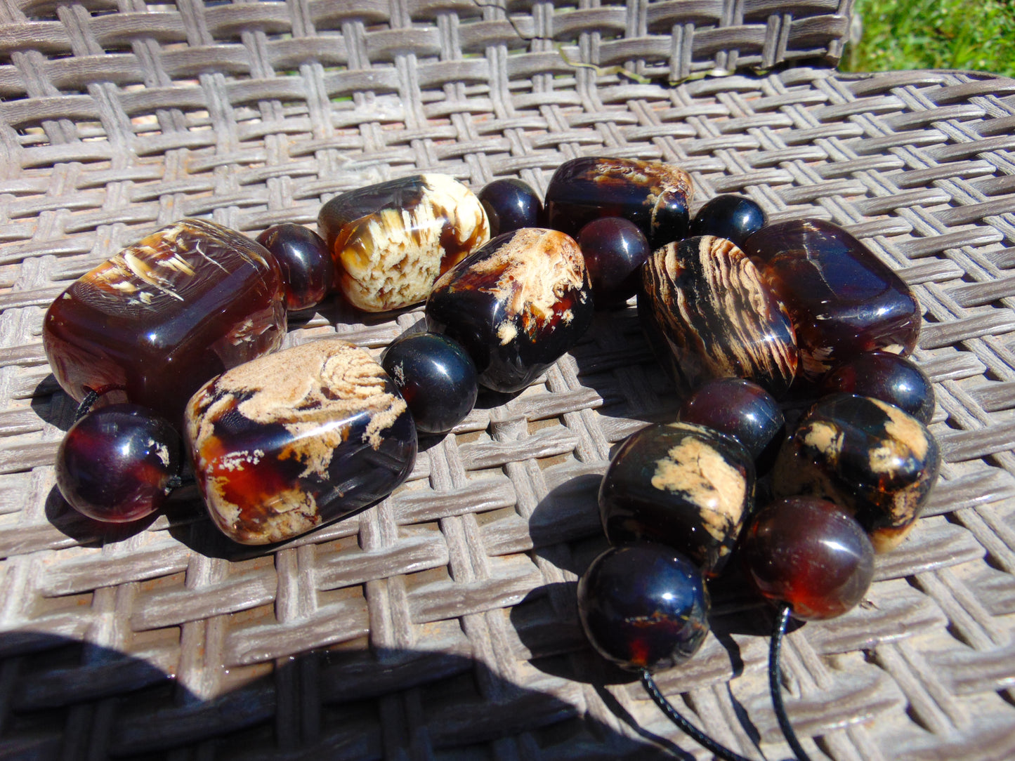 245 gr Big Necklace Square Beads Indonesian White Amber for Healing FR140