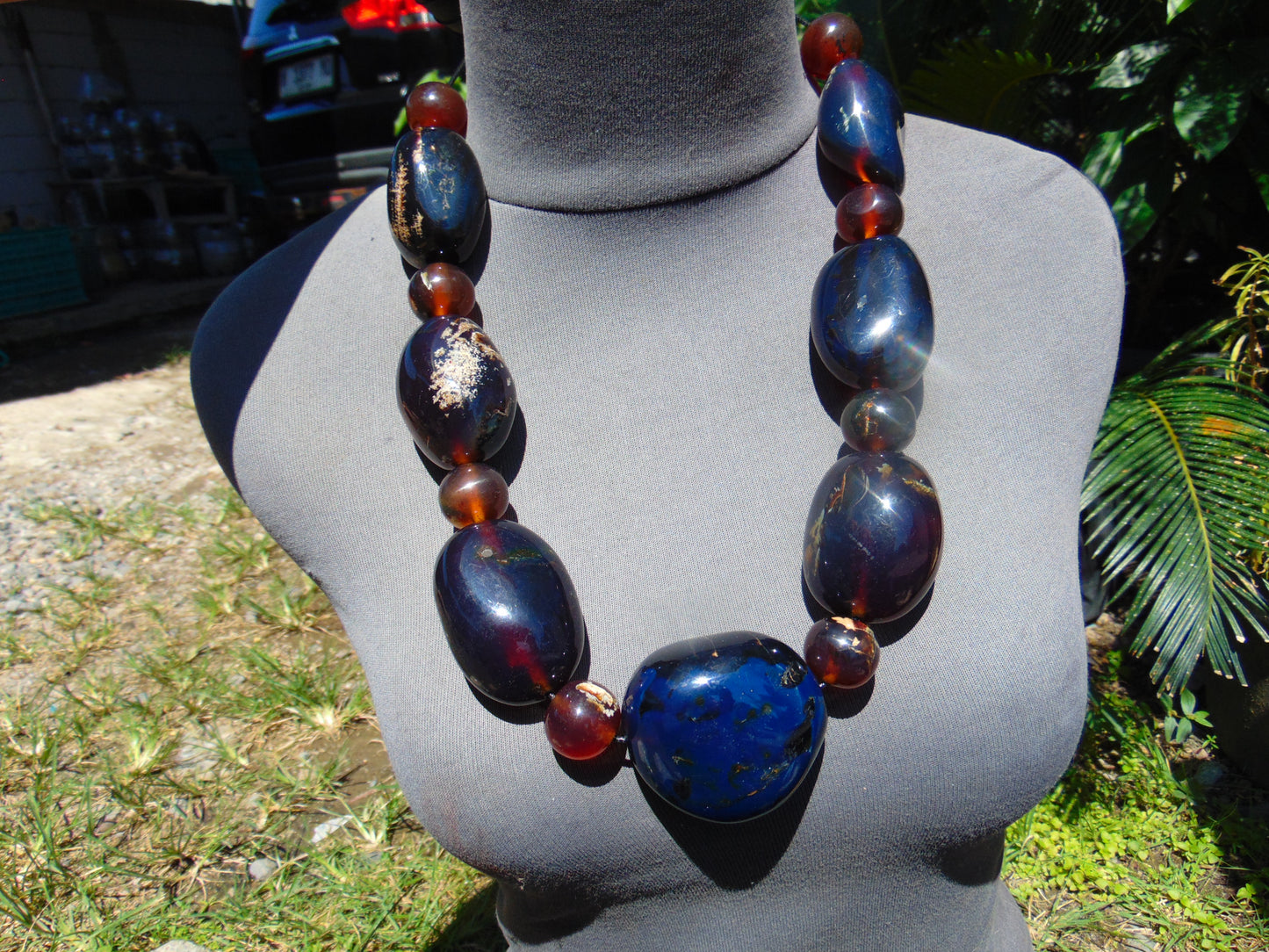 257 gr Big Necklace Beads Indonesian Blue Amber for Healing FR135
