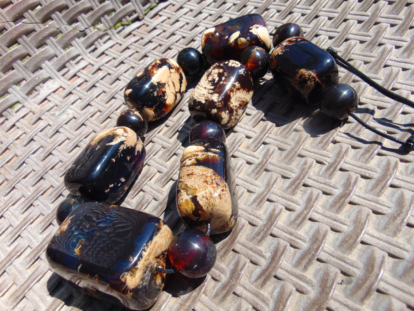 256 gr Big Necklace Square Beads Indonesian Dark White Amber for Healing FR138