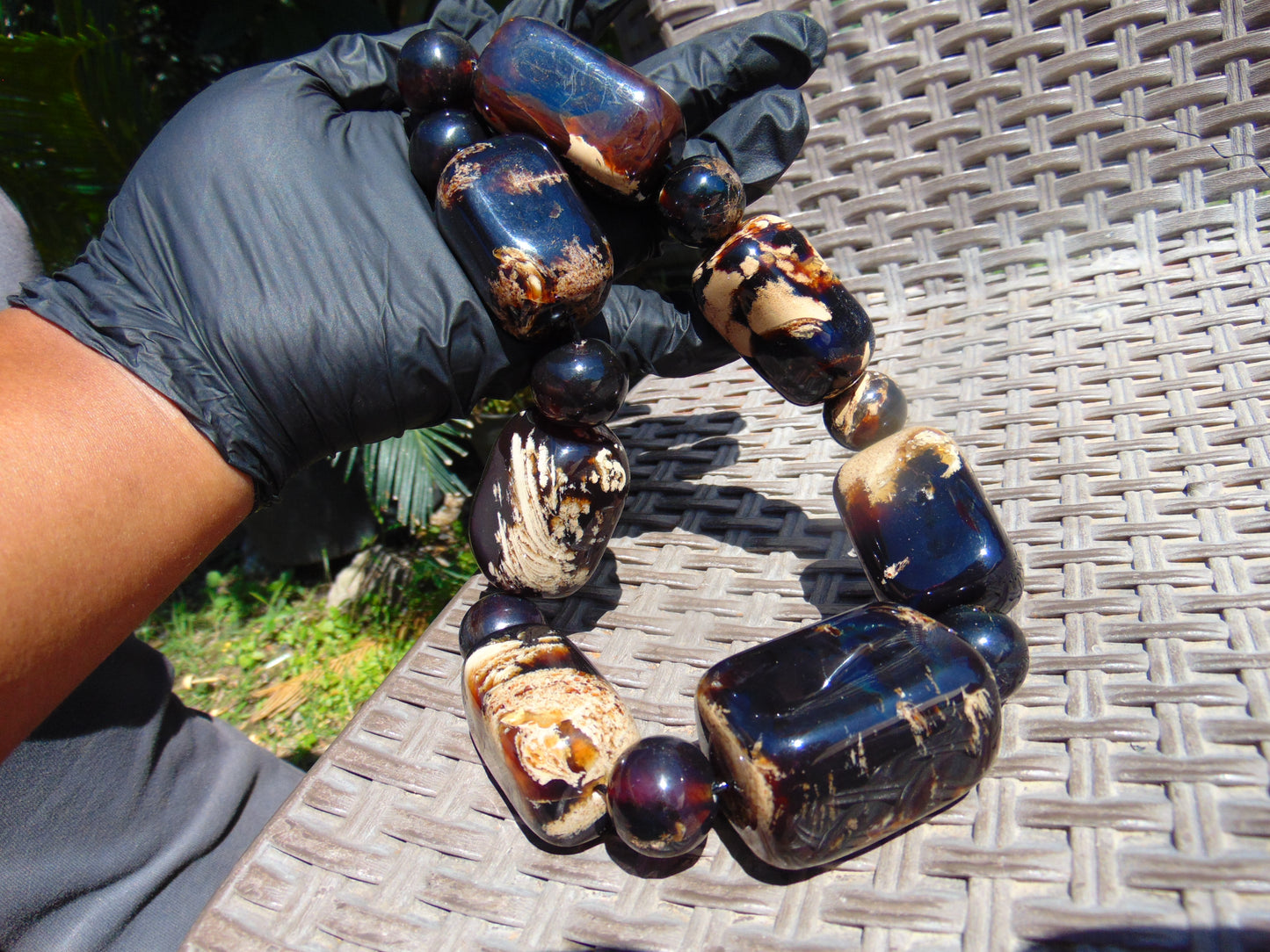 256 gr Big Necklace Square Beads Indonesian Dark White Amber for Healing FR138