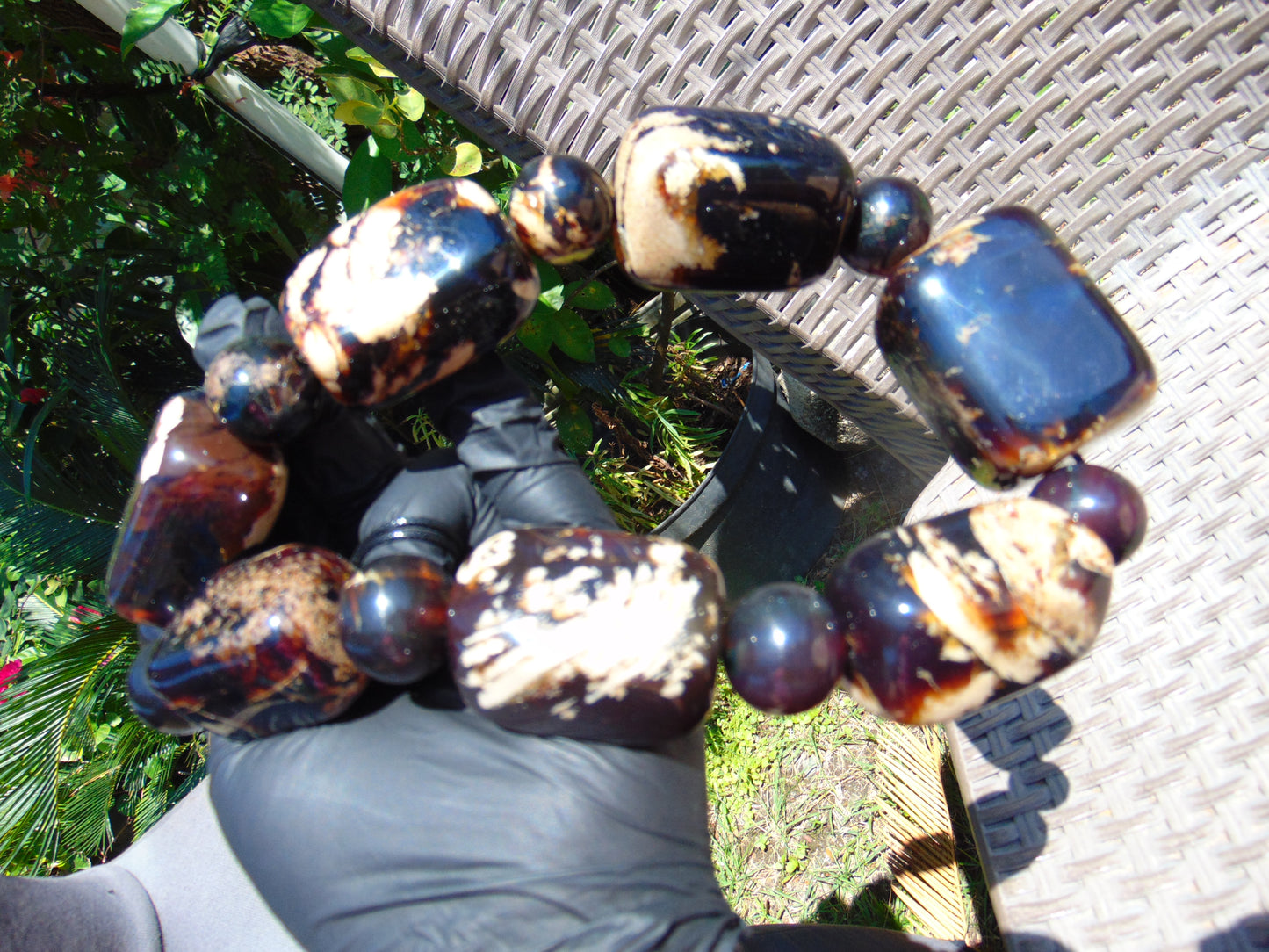 256 gr Big Necklace Square Beads Indonesian Dark White Amber for Healing FR138