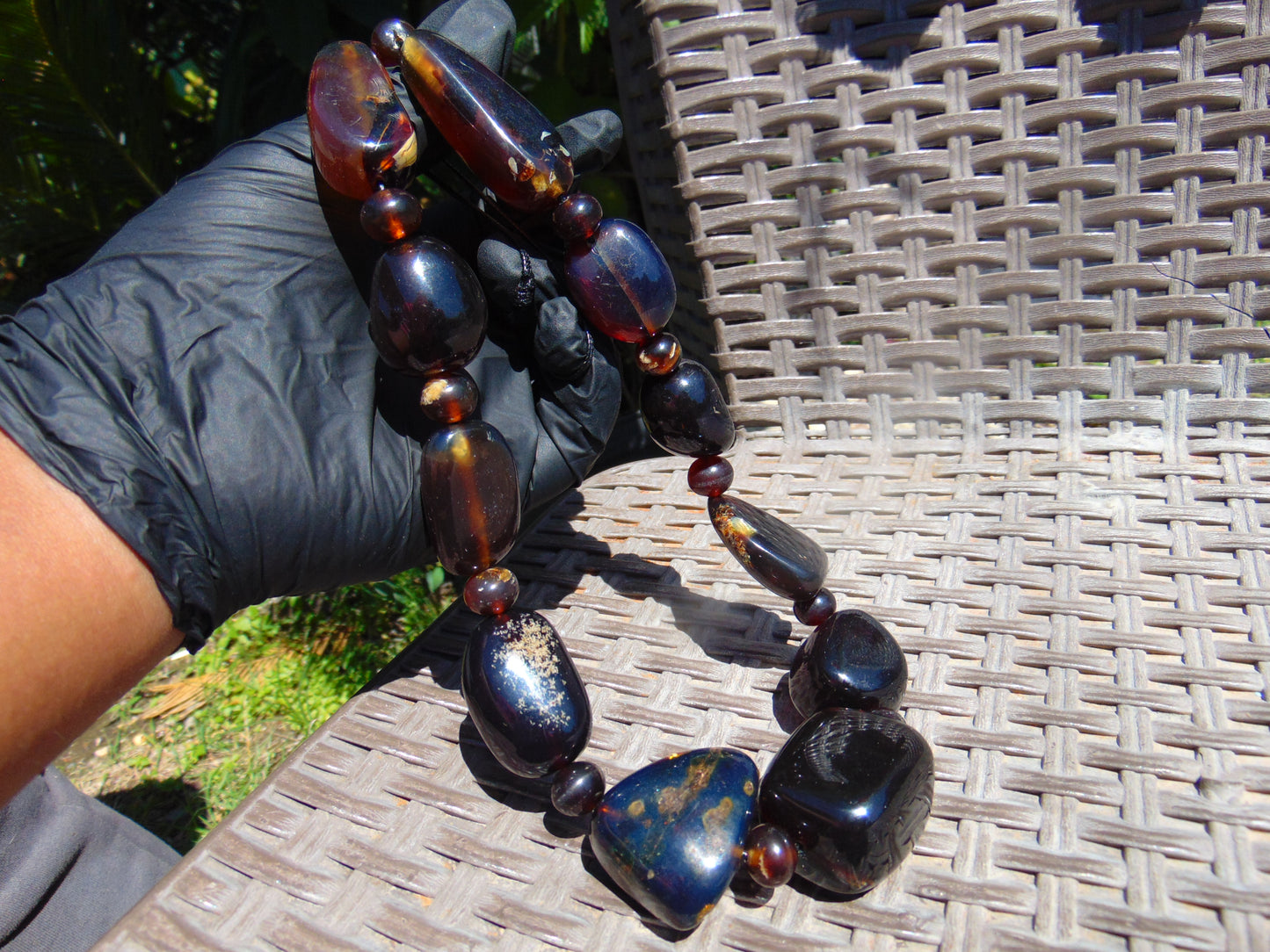 105 gr Necklace Combination Beads Indonesian Cherry Red Blue Amber for Healing FR137