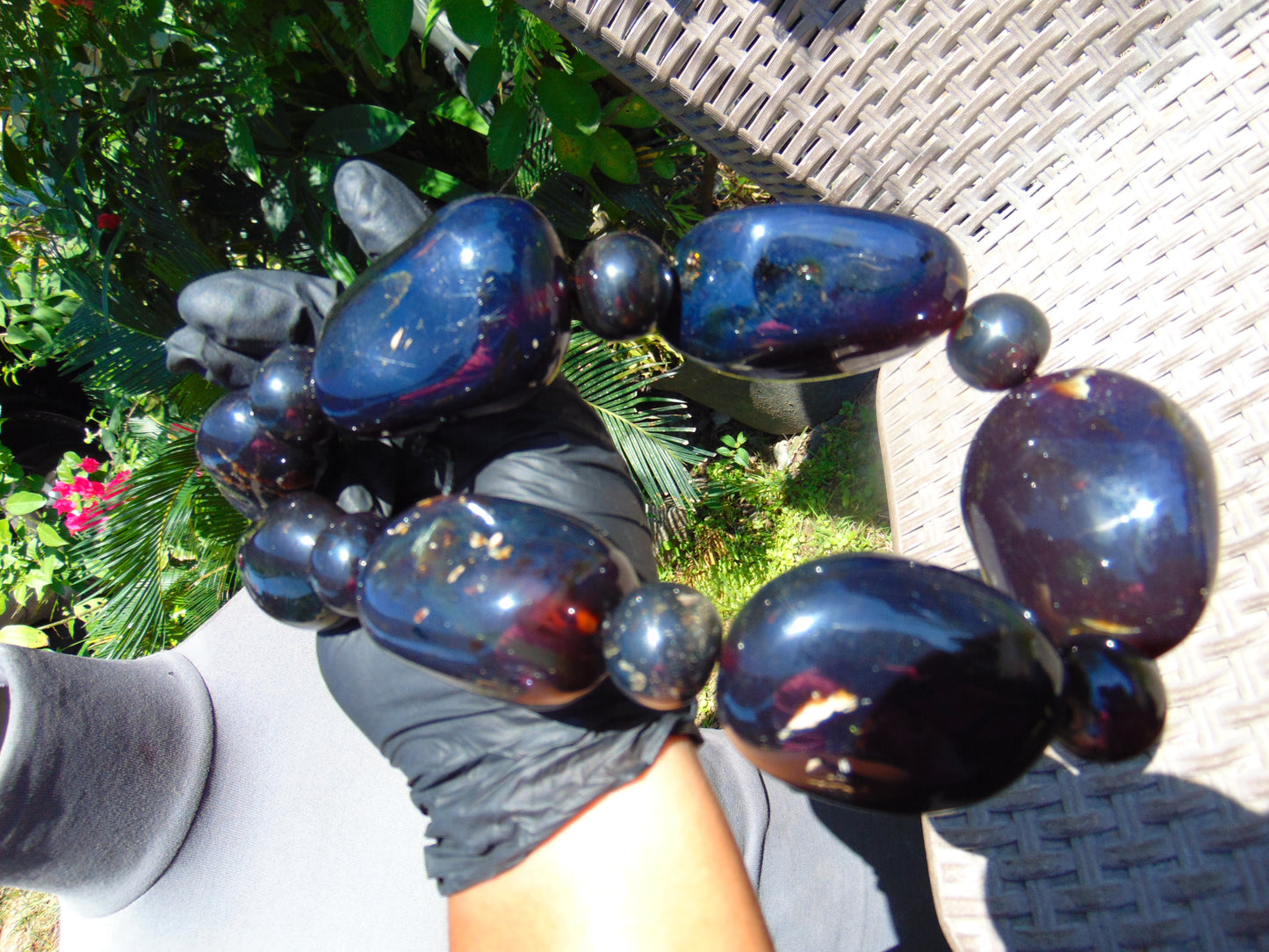 295 gr Big Necklace Beads Indonesian Cherry Red Blue Amber for Healing FR143