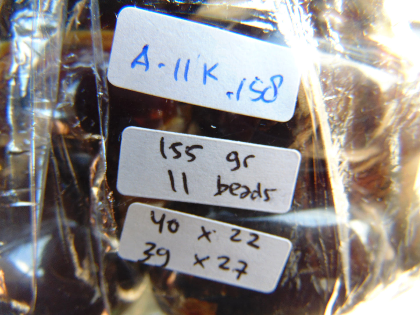 155 gr Small Necklace 11 beads Indonesian dark white Amber for Healing A11K158