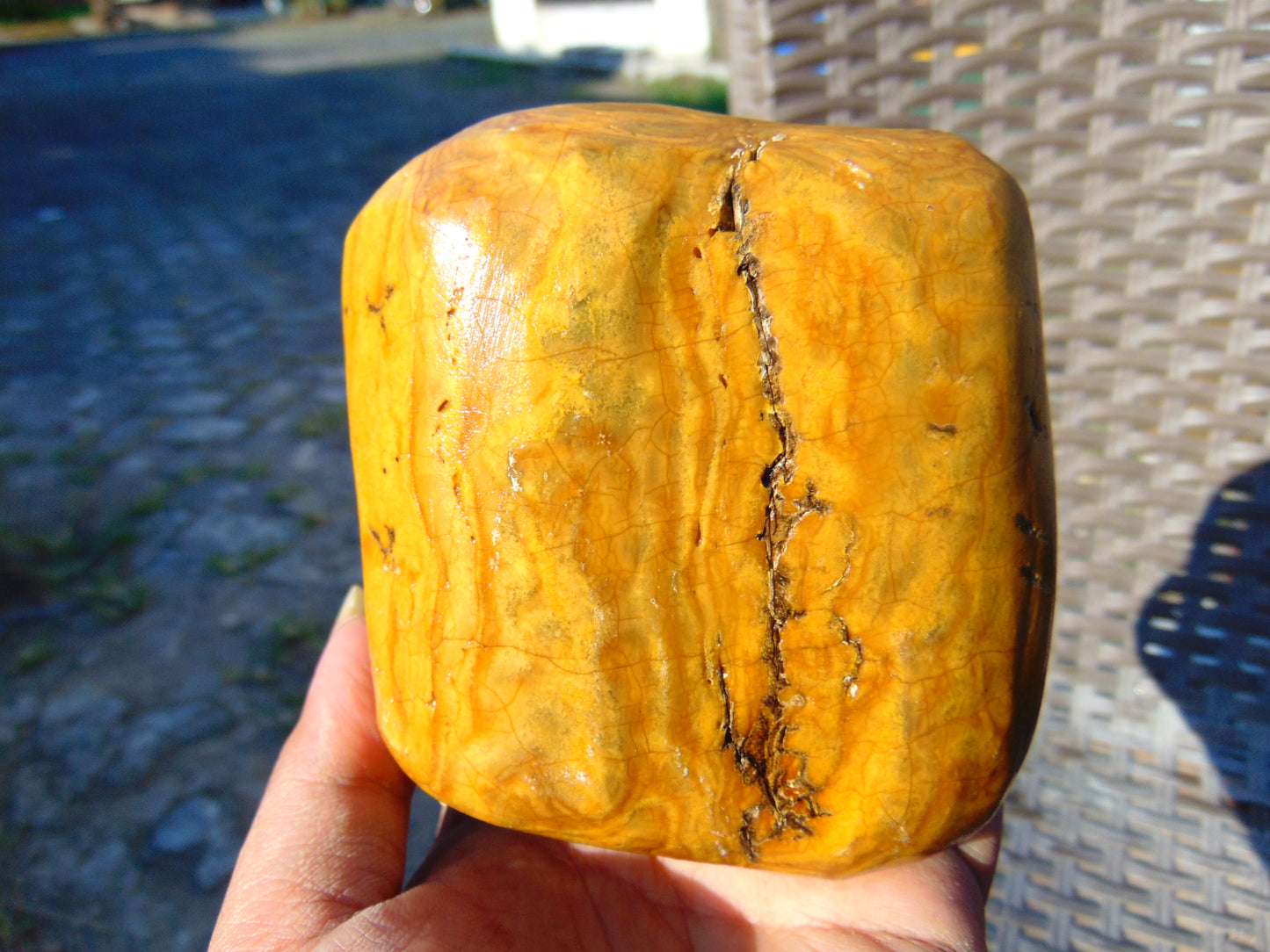 367 gram Polished Indonesia Yellow Fragrance Amber for Healing KM20
