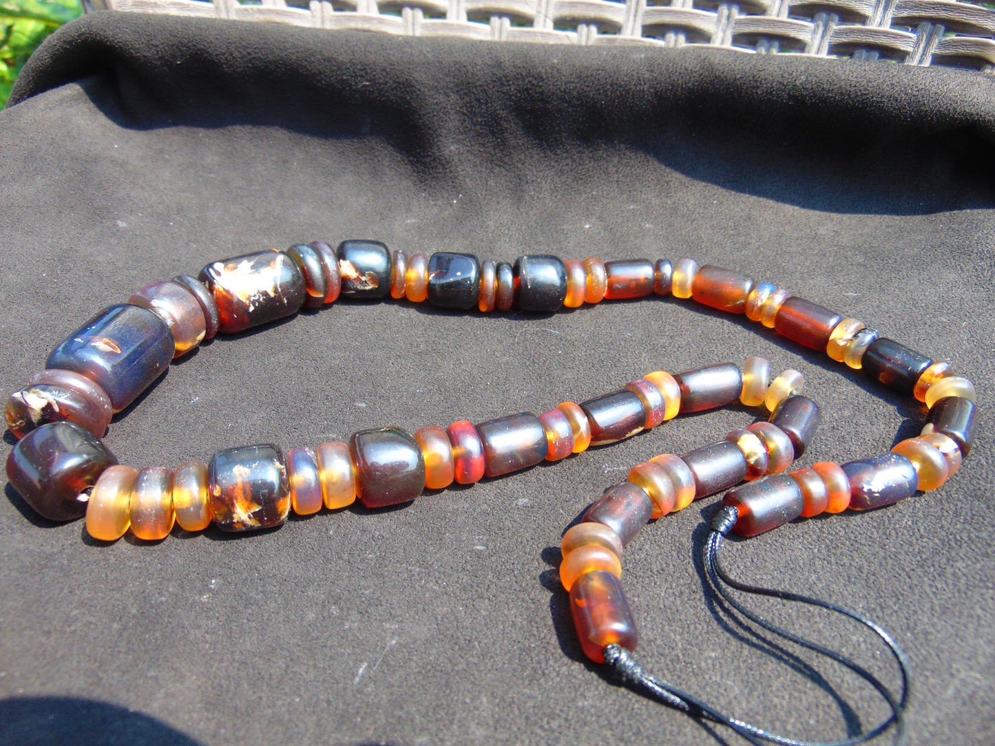 91 gram Small Beads Combination Necklace Indonesian Red Yellow Blue Amber for Healing NK13
