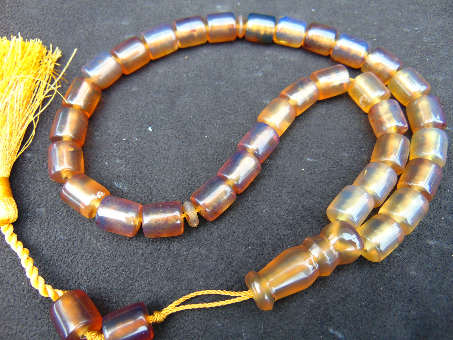 44 gr Komboloi Tasbih Rosary 33+2 Beads 11x12 mm Indonesian Yellow Bluish Amber for Healing TT32