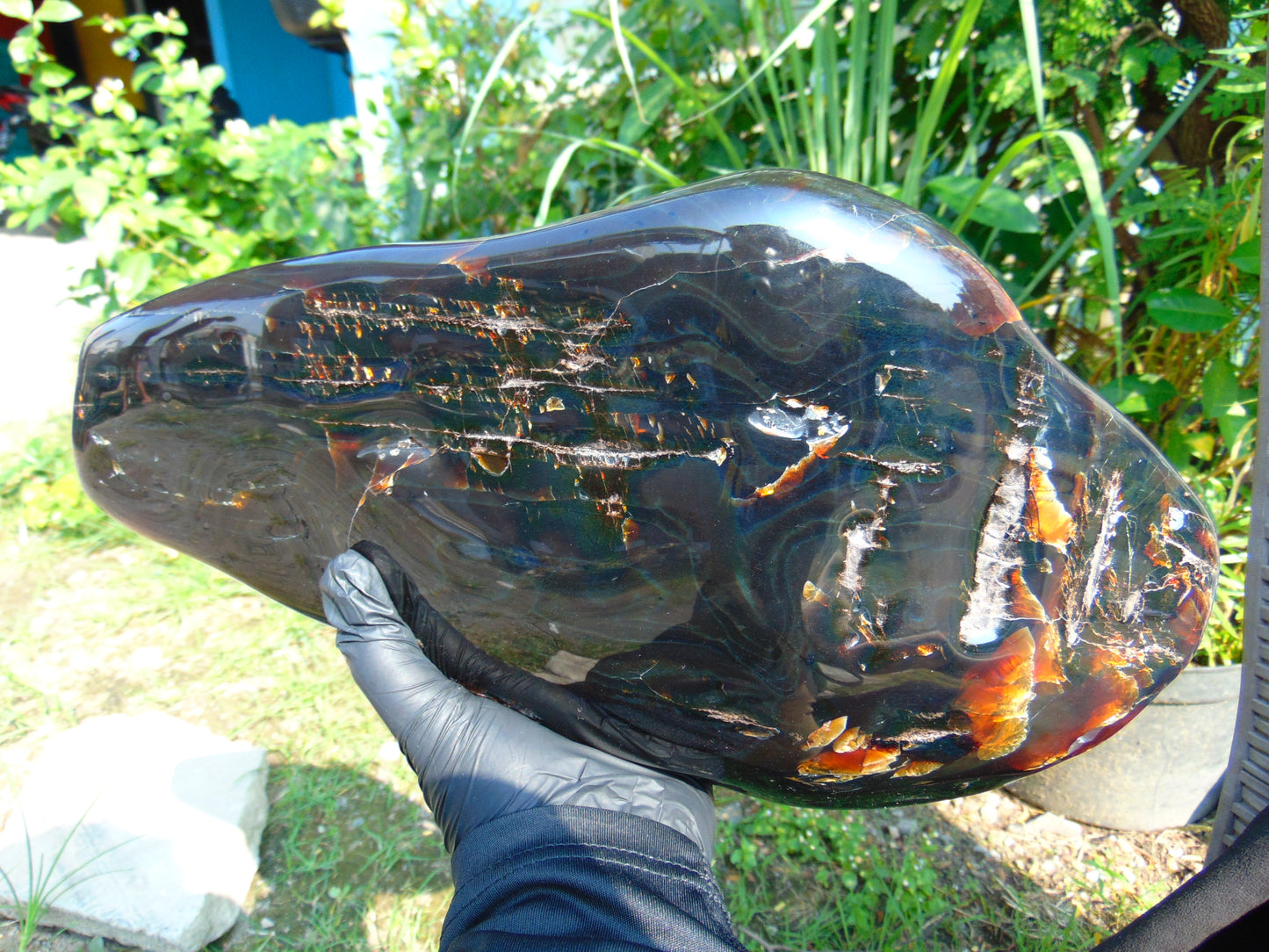 2341 gr Full Polished 25x11x5 cm Indonesian Dark Blue Amber for Healing ML22