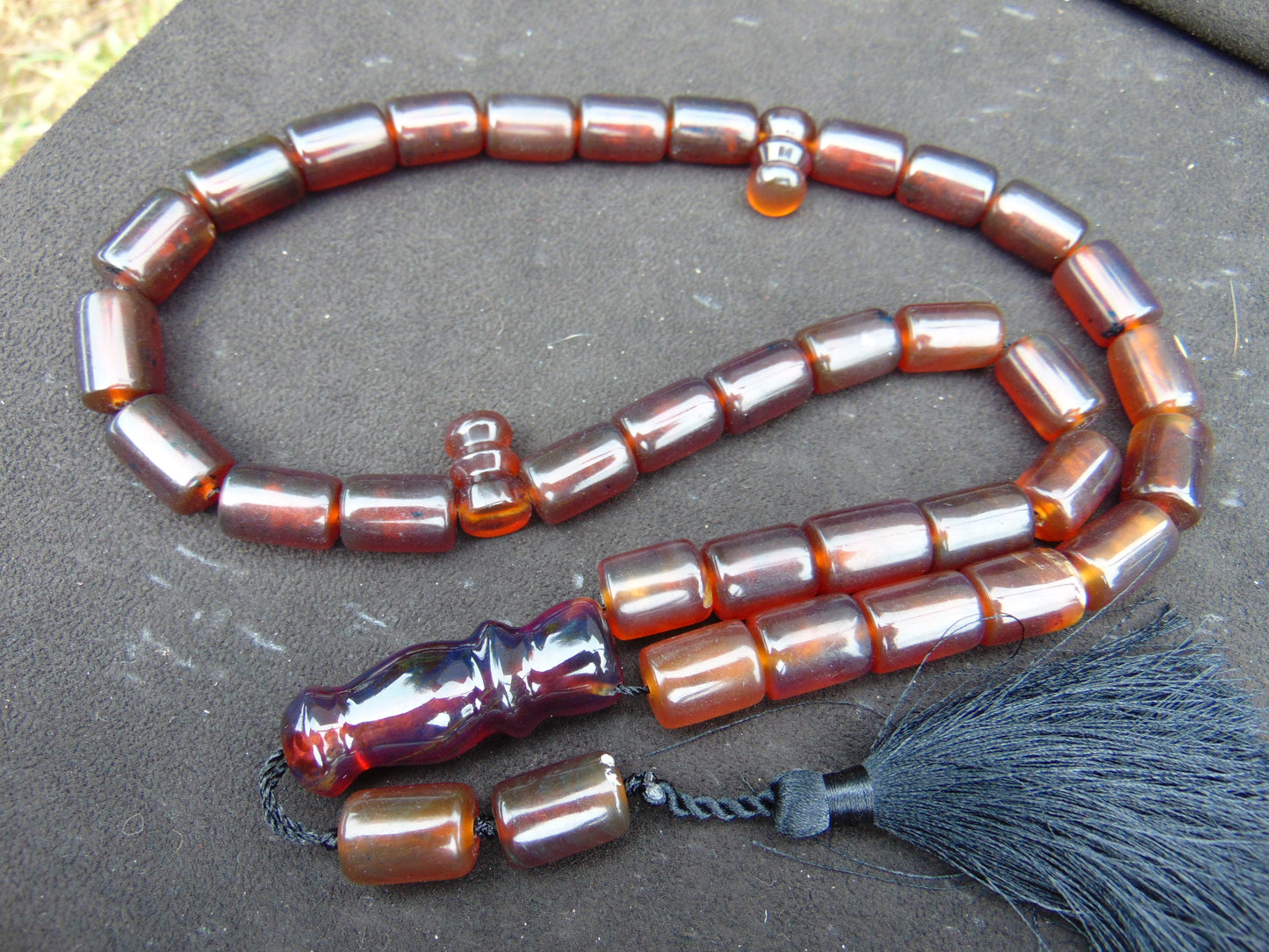 86 gr Komboloi Rosary 33+2 Beads 12x18 mm Indonesian Yellow Red Amber for Healing TT29