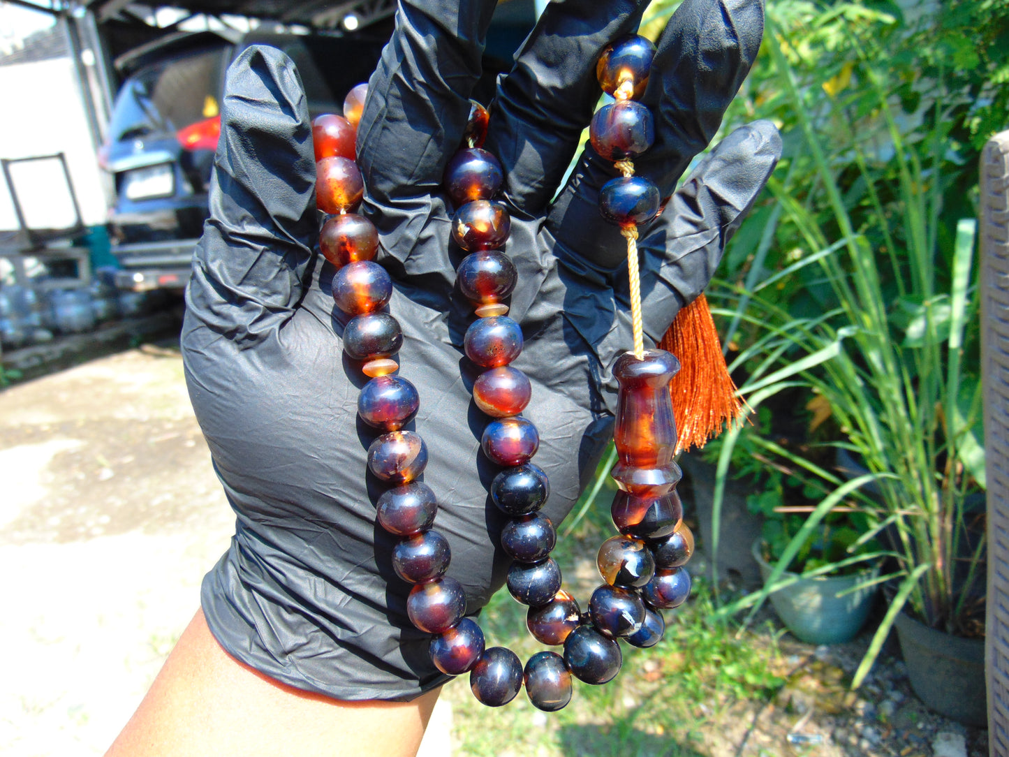 47 gr Hand Tasbih 35 Beads 12 mm Indonesian Black Blue Amber for Healing No.28