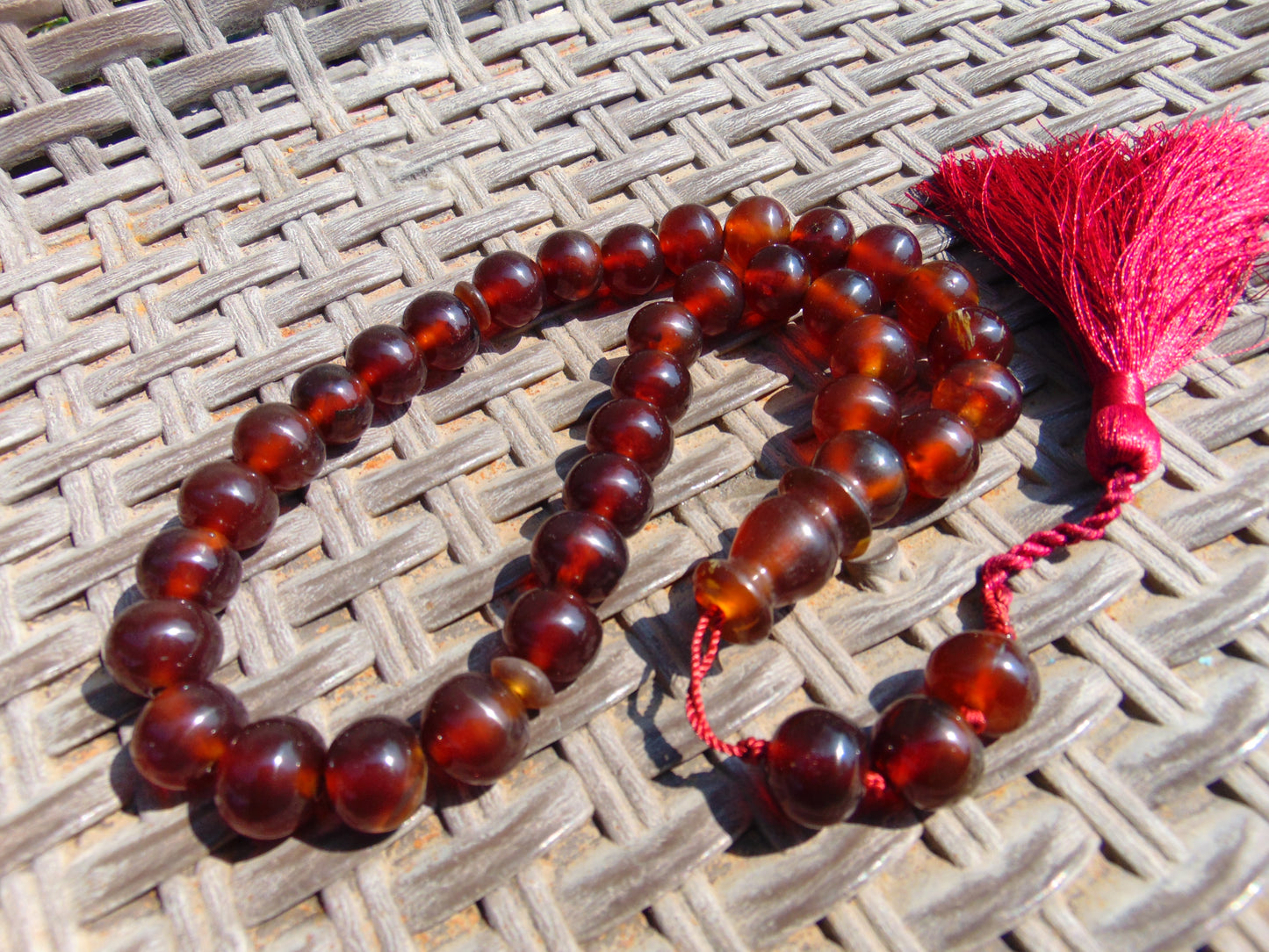 49 gr Hand Tasbih Mesbah Rosary 36 Beads 12 mm Indonesian Cherry Red Amber for Healing No.35