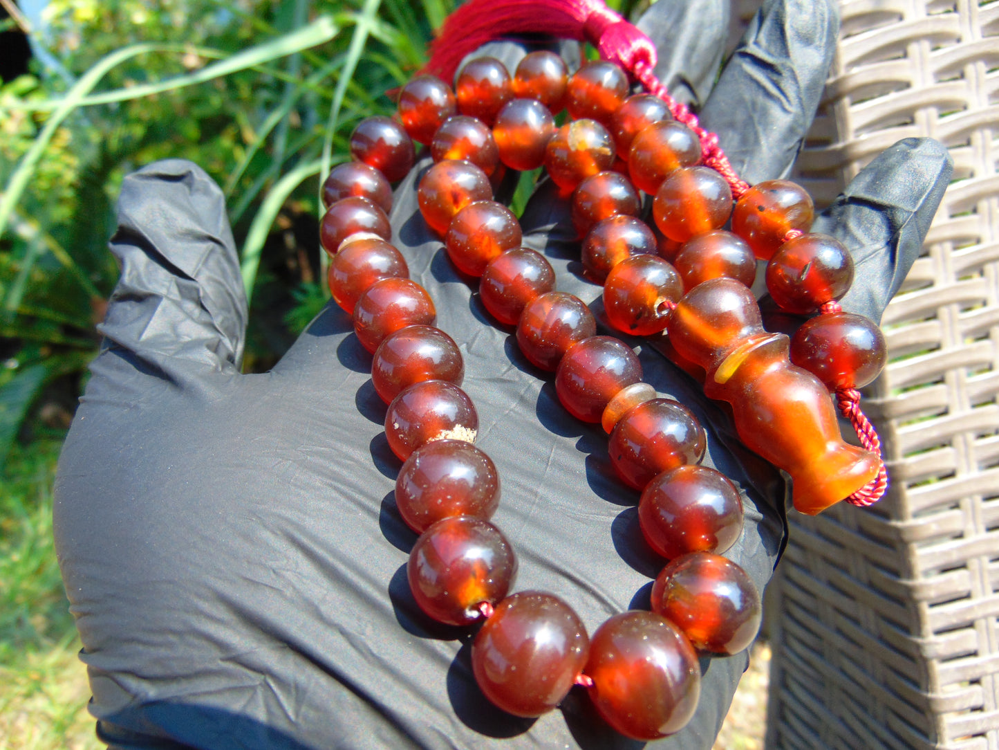 49 gr Hand Tasbih Mesbah Rosary 36 Beads 12 mm Indonesian Cherry Red Amber for Healing No.35
