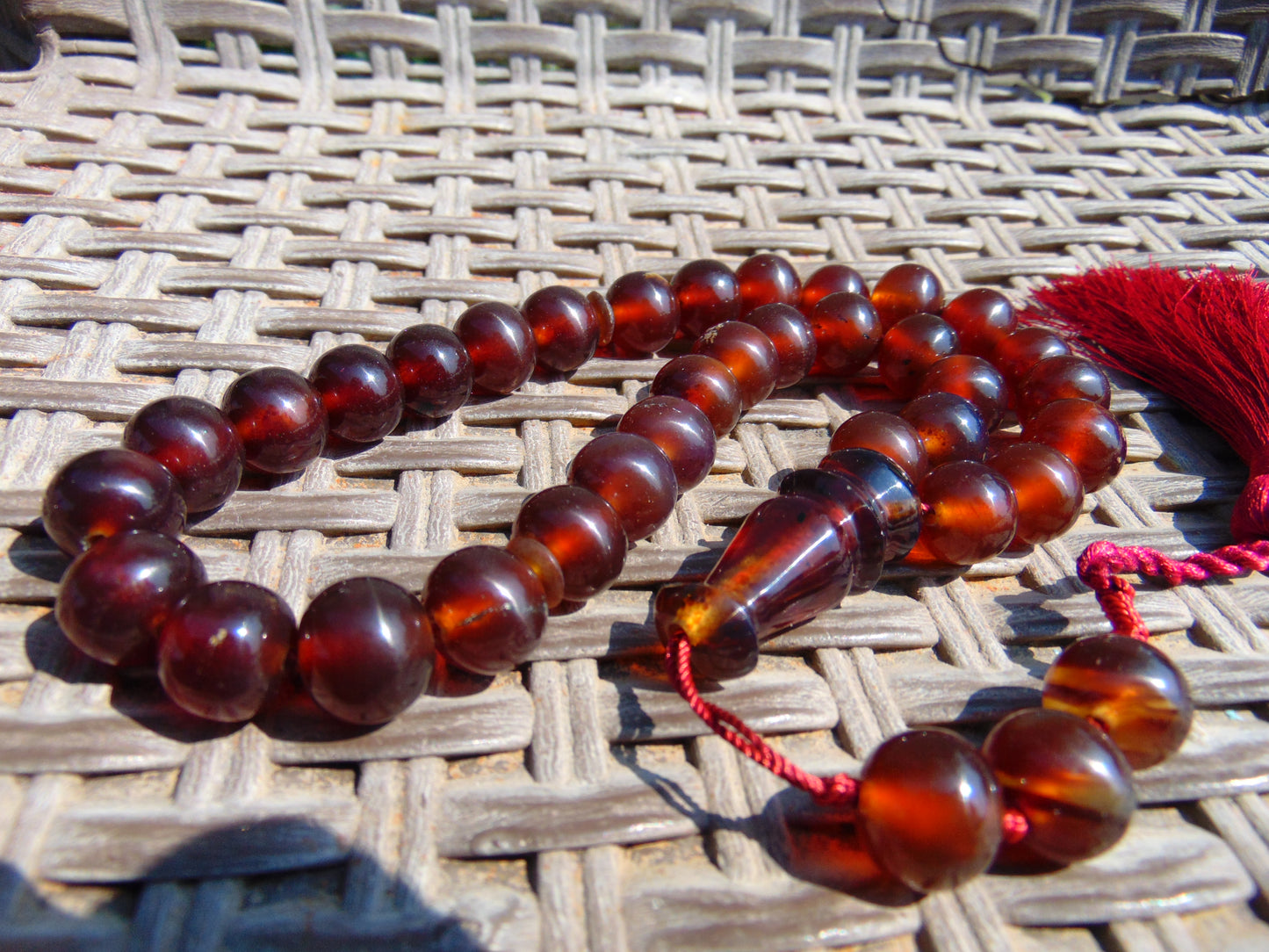 50 gr Hand Tasbih 35 Beads 12 mm Indonesian Red Amber for Healing No.26