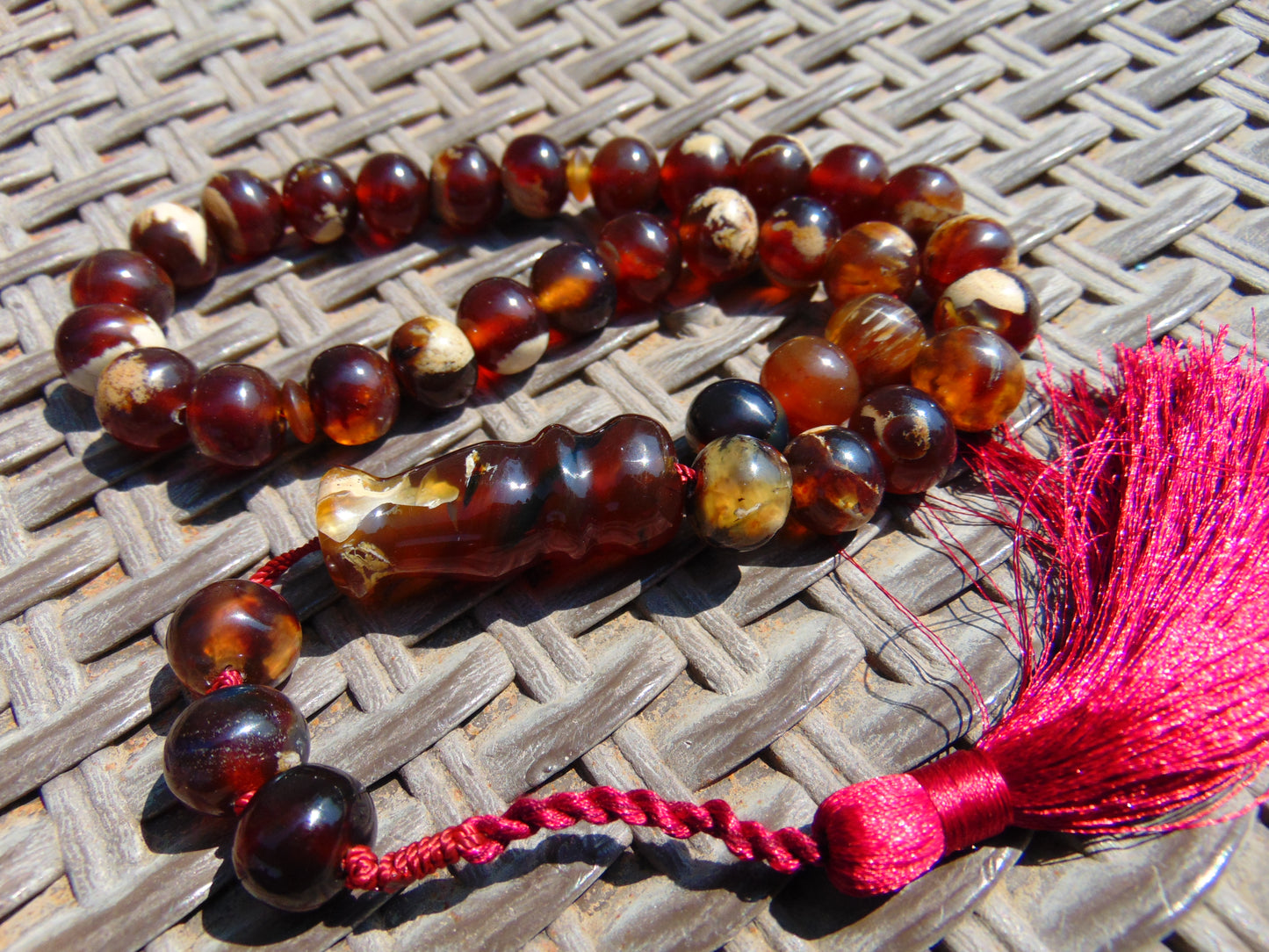 48 gr Hand Tasbih Mesbah Rosary 36 Beads 12 mm Indonesian Yellow white Amber for Healing No.31