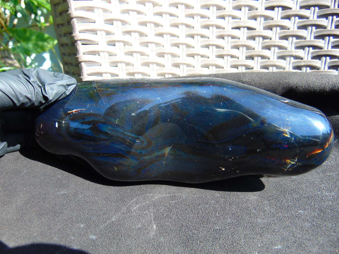 614 Gr Full Polished 20x9x4 cm Indonesia Black Blue Amber for Healing ML55