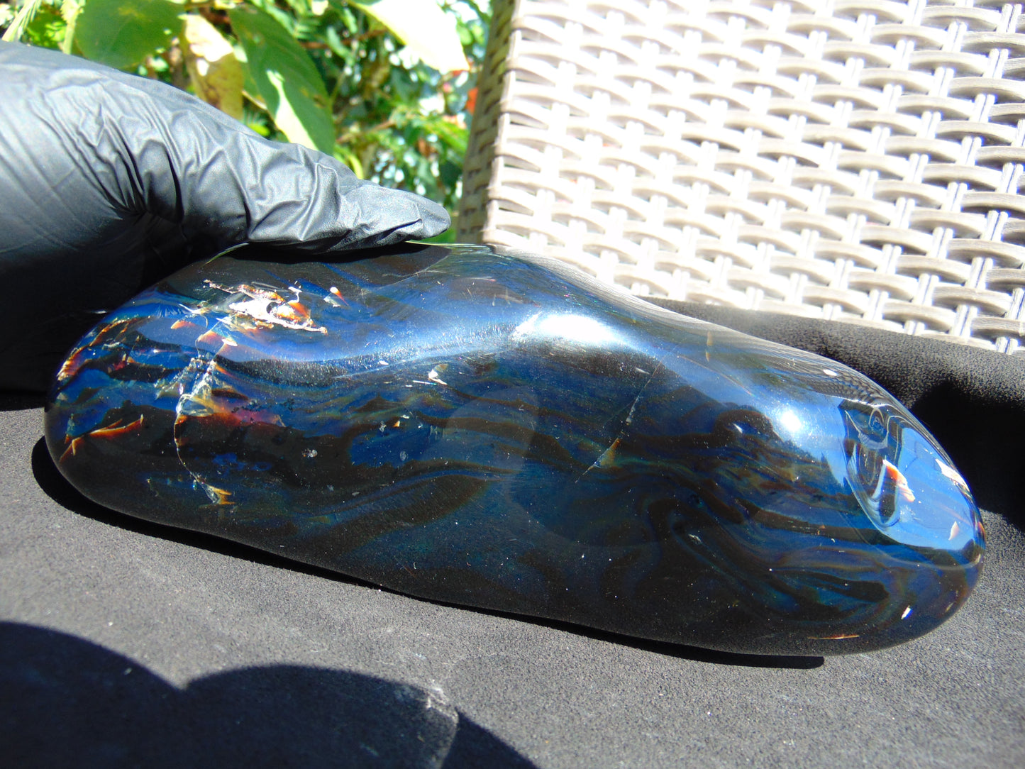 614 Gr Full Polished 20x9x4 cm Indonesia Black Blue Amber for Healing ML55