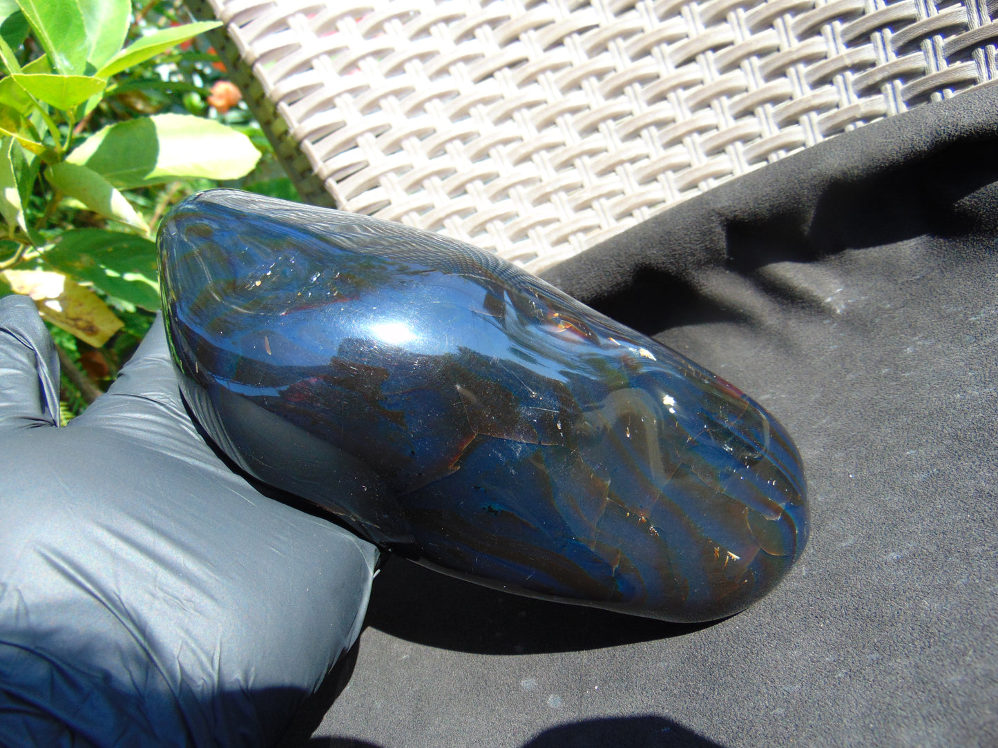 614 Gr Full Polished 20x9x4 cm Indonesia Black Blue Amber for Healing ML55