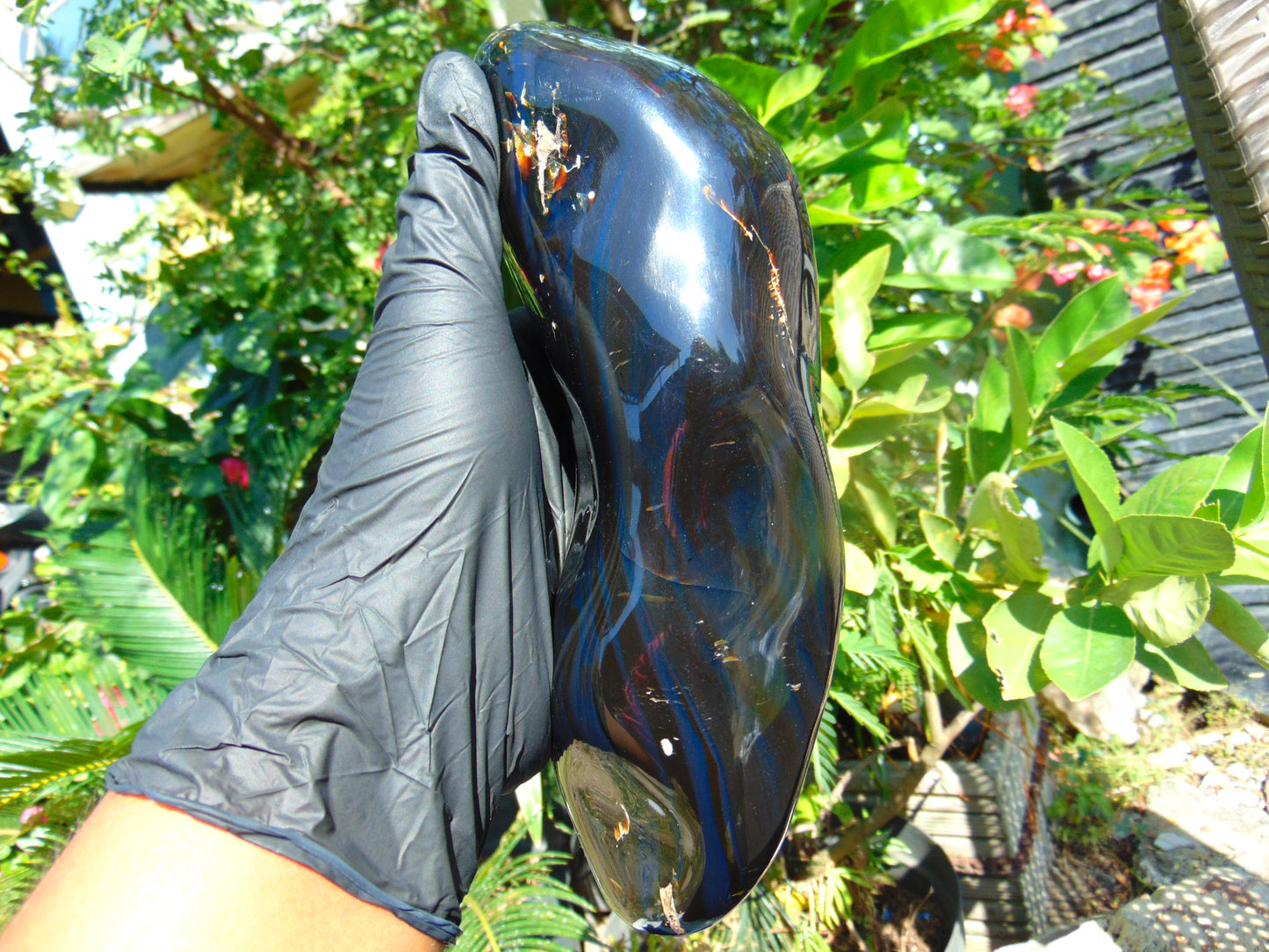 614 Gr Full Polished 20x9x4 cm Indonesia Black Blue Amber for Healing ML55
