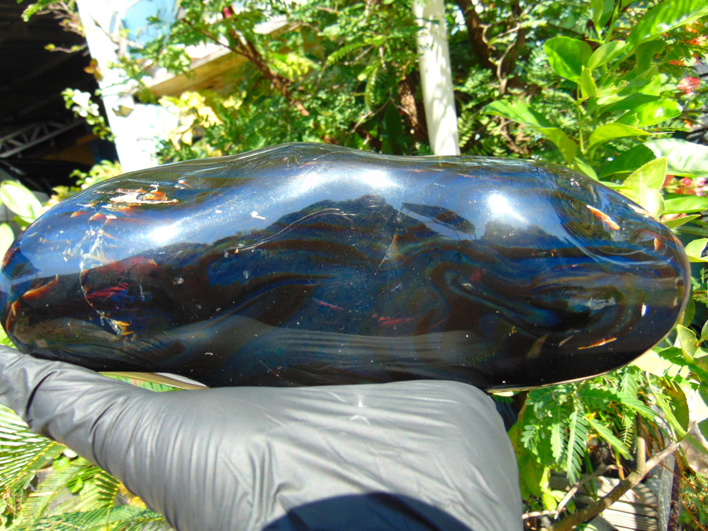 614 Gr Full Polished 20x9x4 cm Indonesia Black Blue Amber for Healing ML55