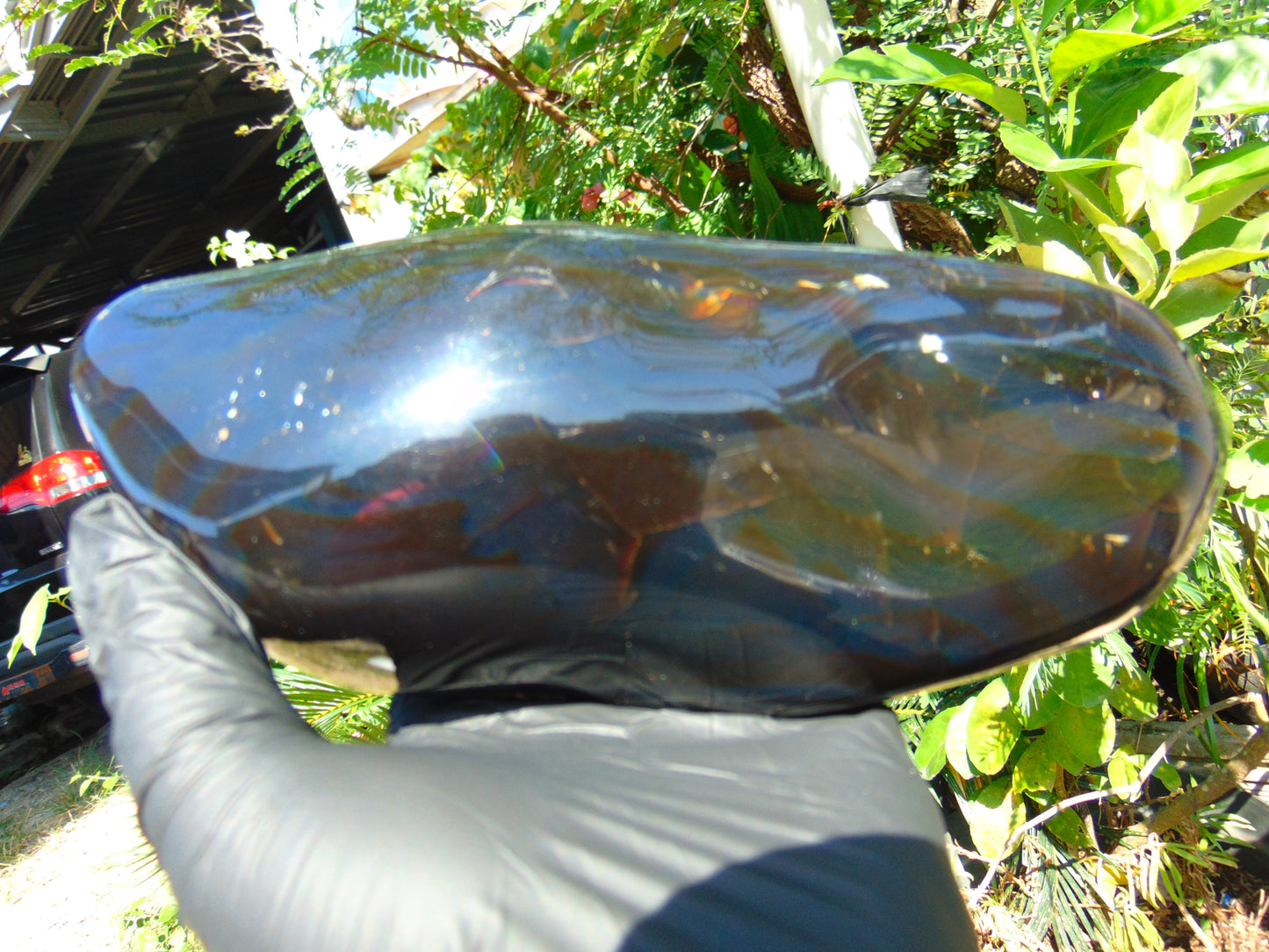 614 Gr Full Polished 20x9x4 cm Indonesia Black Blue Amber for Healing ML55
