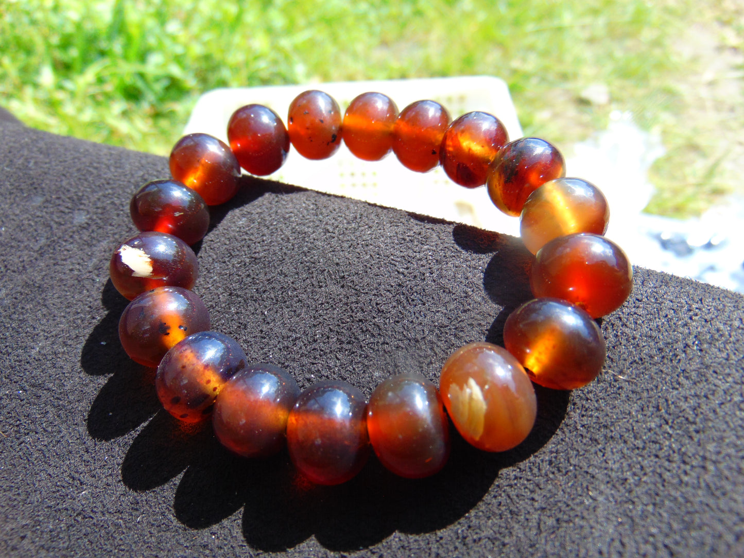 19 Gram 18 small Beads Bracelet Indonesian Yellow Red Blue Amber 12 mm for Healing FRB30