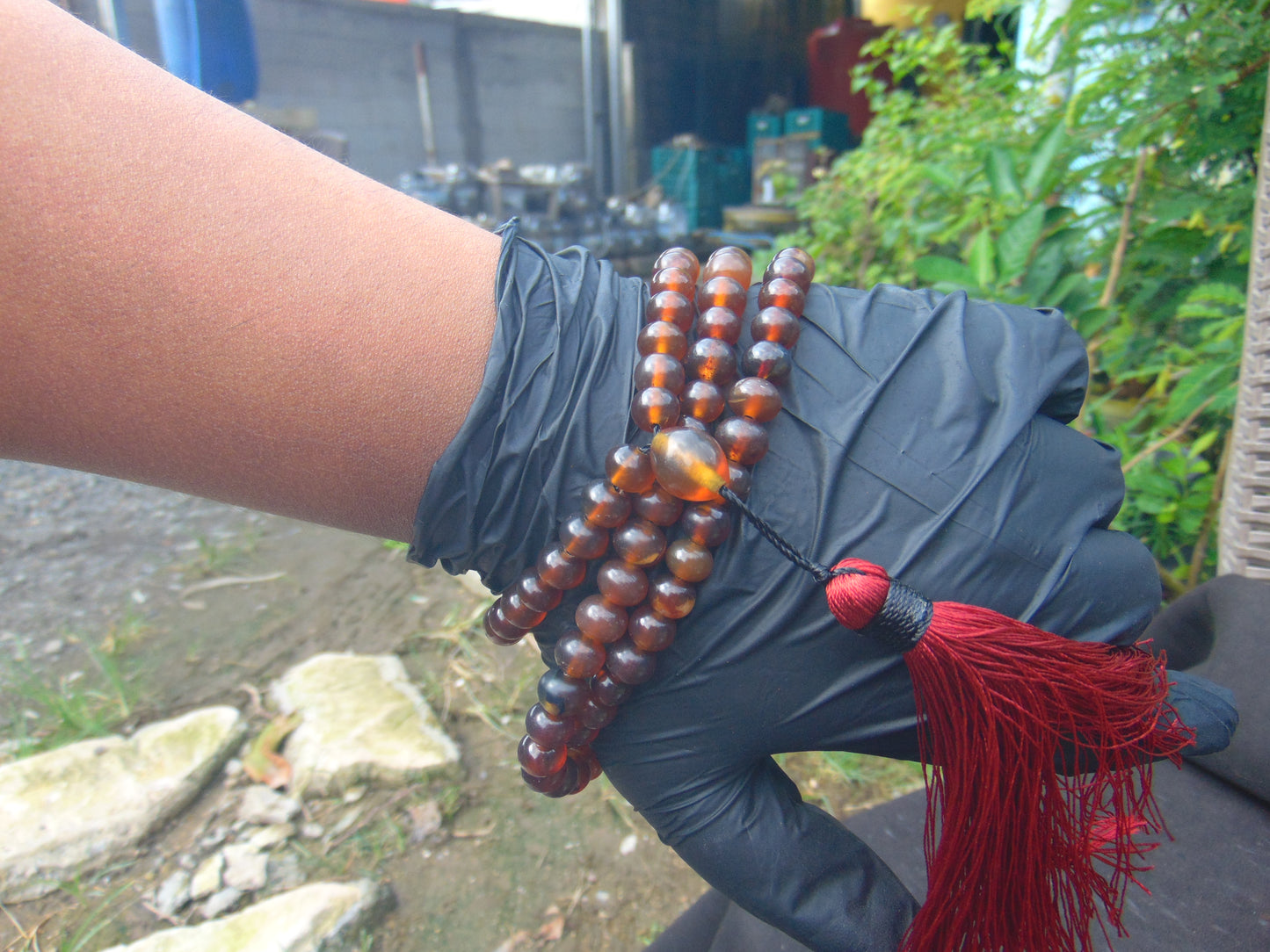 39 gram 108 Beads 8 mm Mala Buddha for Yoga and Meditation Indonesian Red Amber for Healing MB3