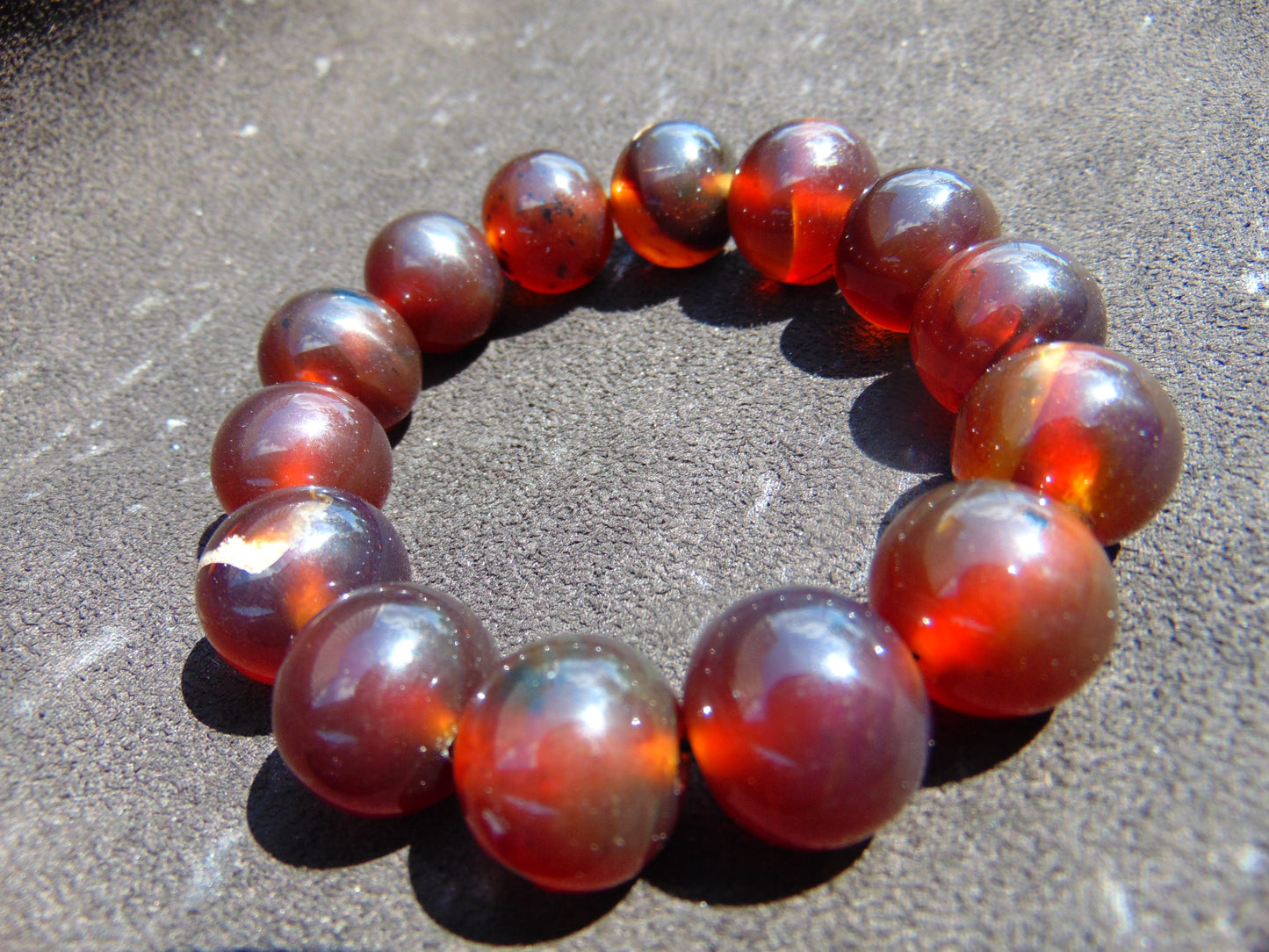 31 gram 14 Beads Mala Bracelet Indonesian Yellow Red Amber 16 mm for Healing FRB14