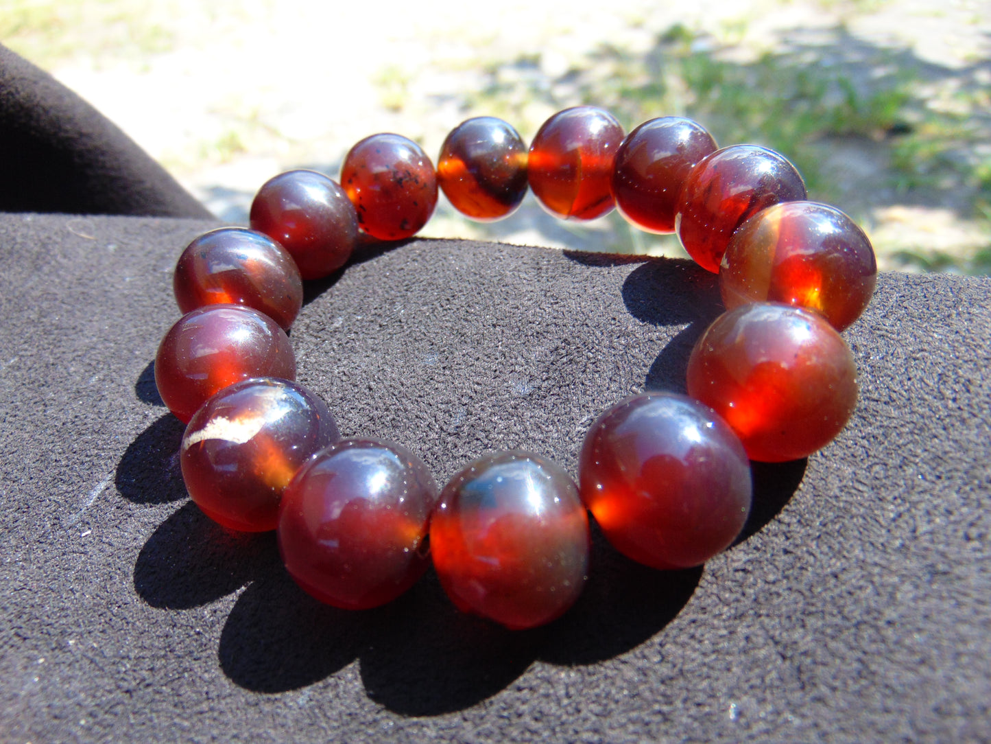 31 gram 14 Beads Mala Bracelet Indonesian Yellow Red Amber 16 mm for Healing FRB14