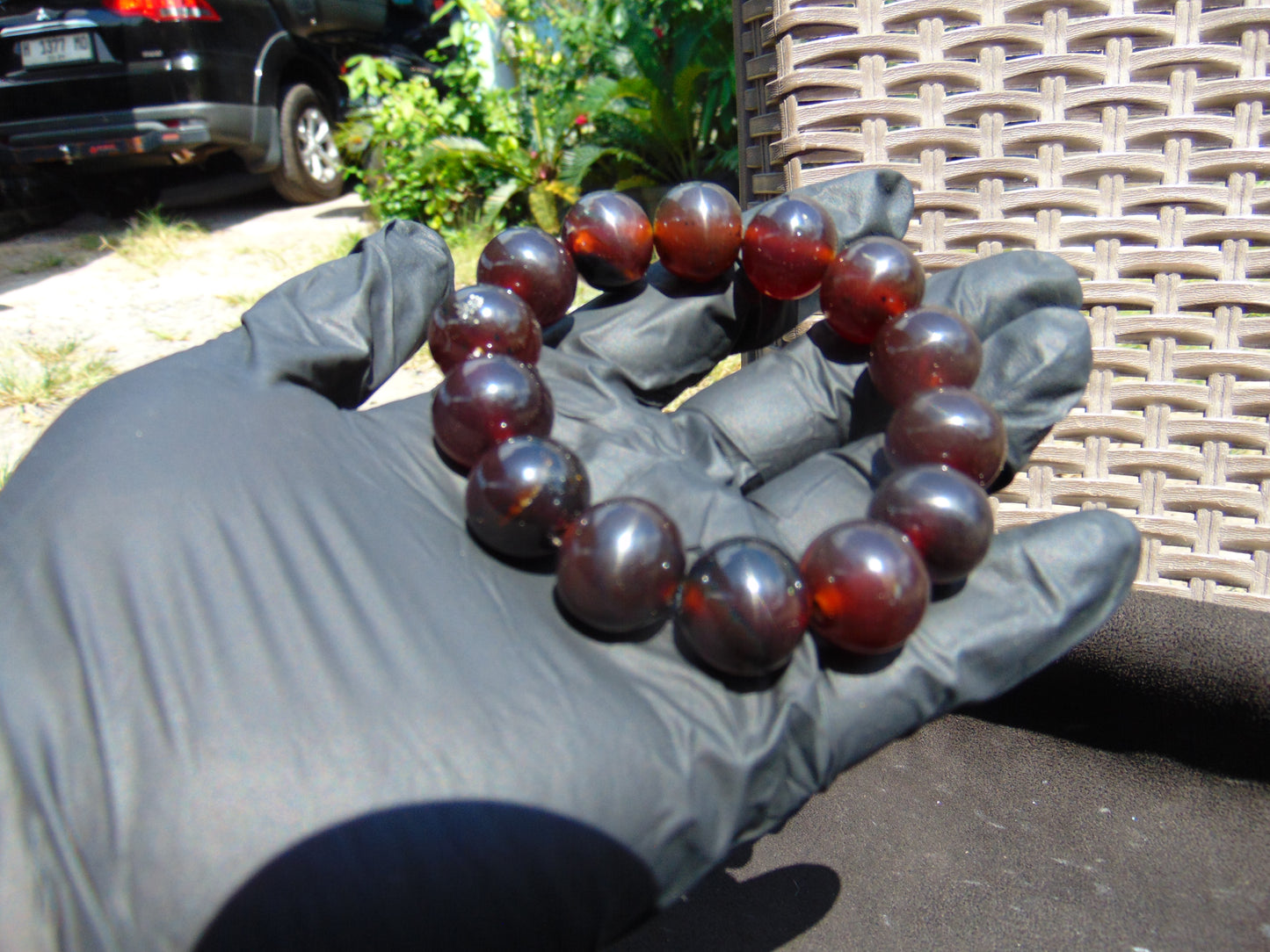 34 gram 14 Beads Mala Bracelet Indonesian Cherry Red Amber 16 mm for Healing FRB12
