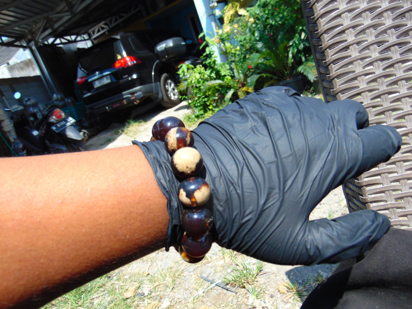 33 gram 14 Beads Mala Bracelet Indonesian White Cherry Red Amber 16 mm for Healing FRB13