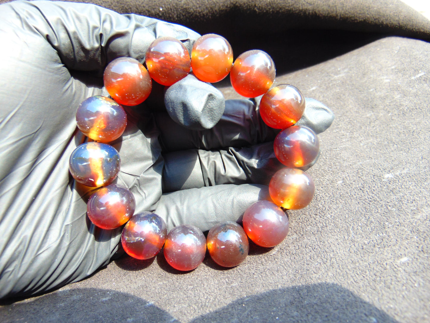30 gram 14 Beads Mala Bracelet Indonesian Blue Yellow Red Amber 16 mm for Healing FRB10