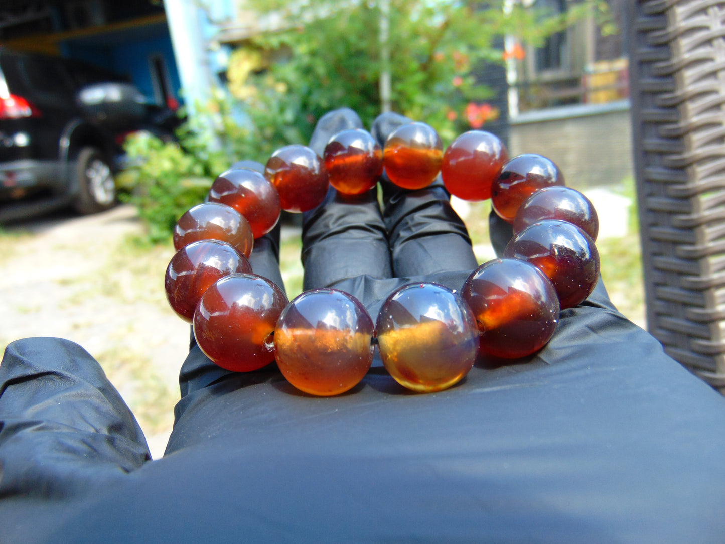 30 gram 14 Beads Mala Bracelet Indonesian Blue Yellow Red Amber 16 mm for Healing FRB10