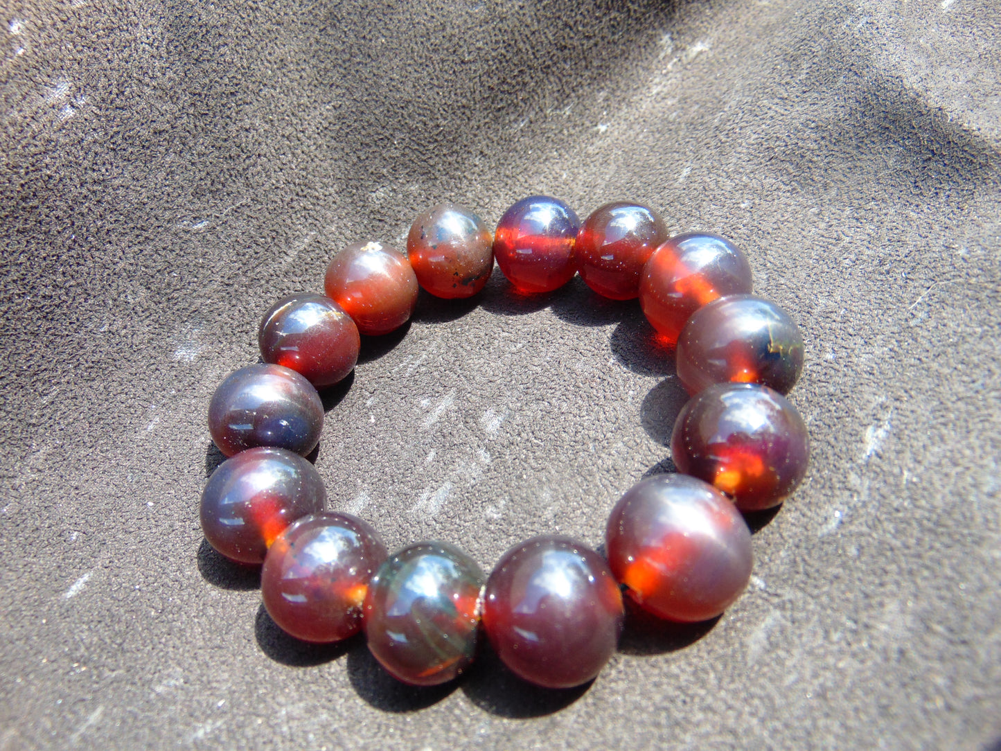 33 gram 14 Beads Mala Bracelet Indonesian Blue Yellow Red Amber 16 mm for Healing FRB9
