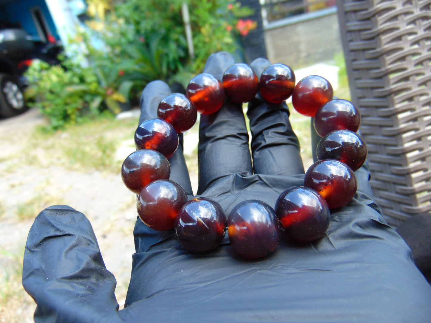 33 gram 14 Beads Mala Bracelet Indonesian Blue Yellow Red Amber 16 mm for Healing FRB9
