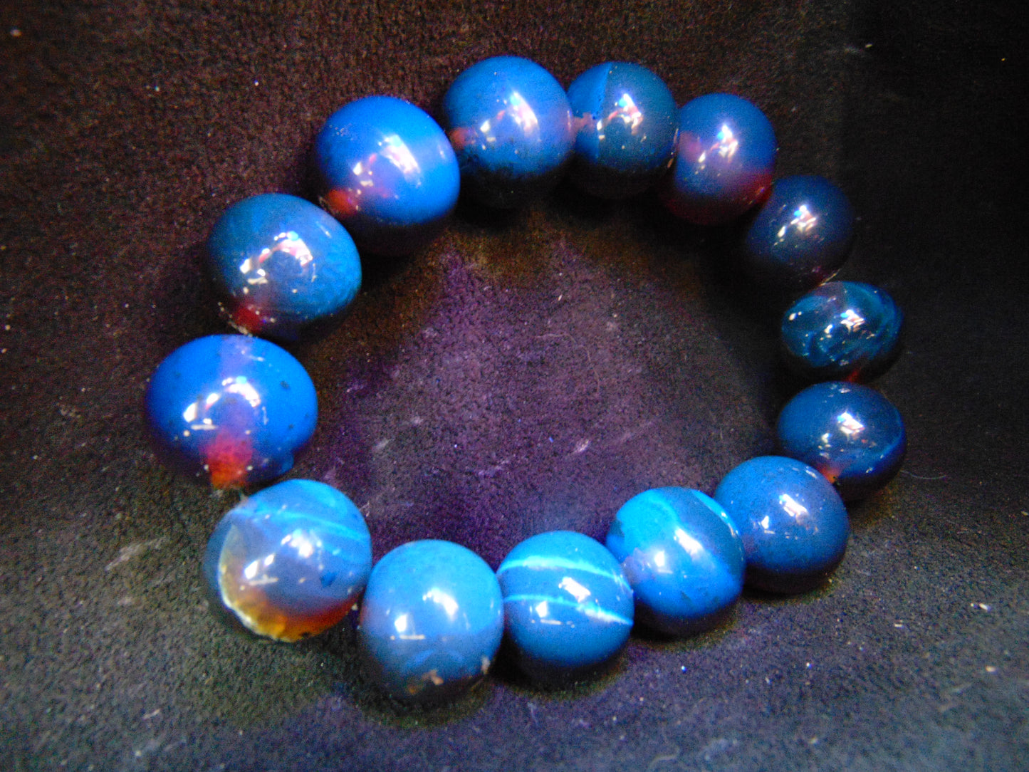 33 gram 14 Beads Mala Bracelet Indonesian Blue Yellow Red Amber 16 mm for Healing FRB9